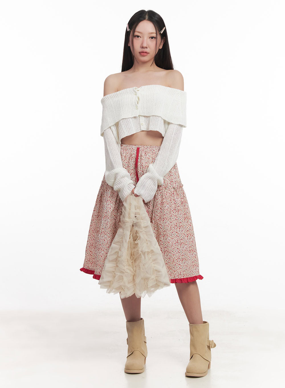 Picnic Floral Flare Midi Skirt IM528