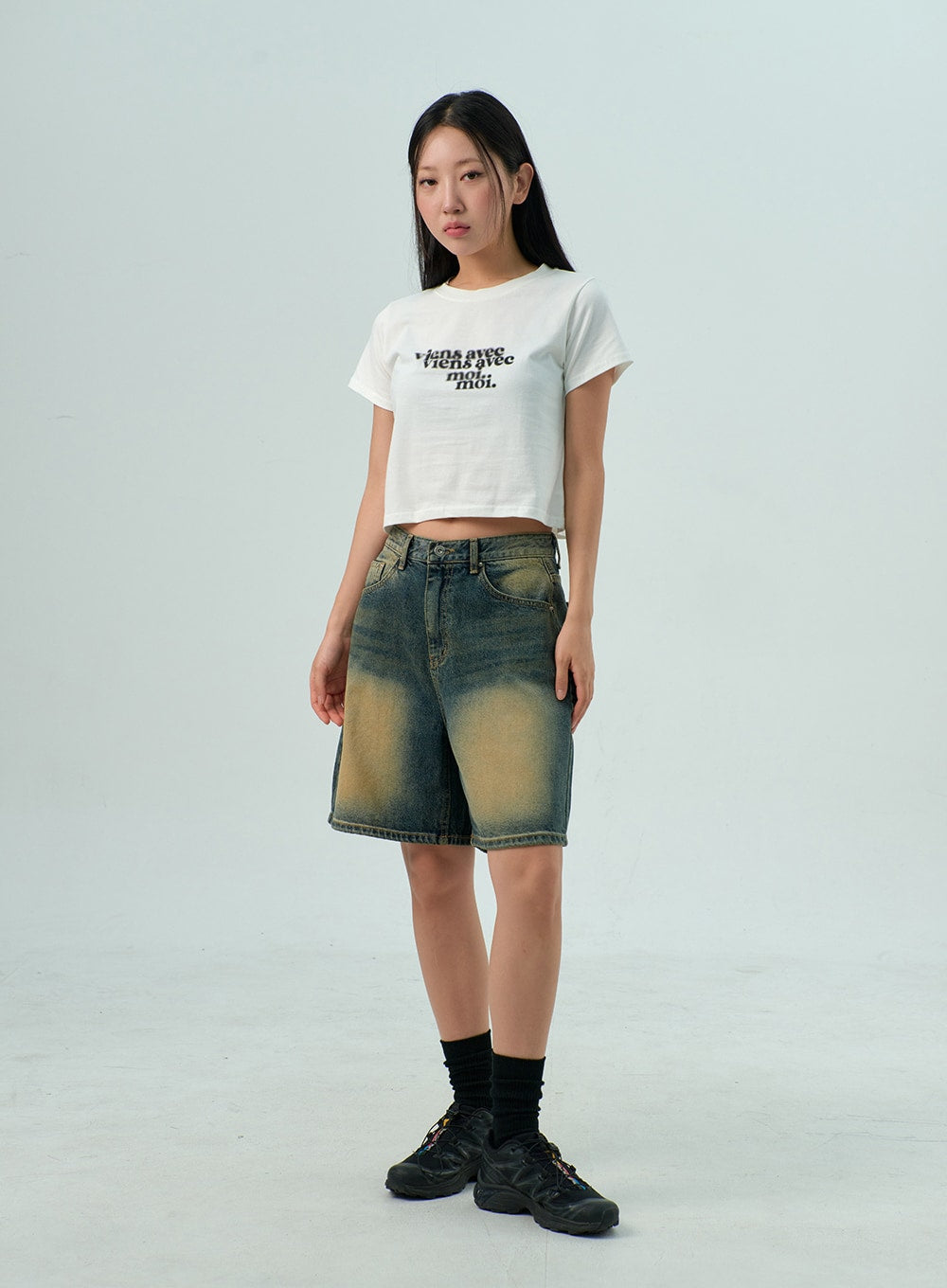 Wide Bermuda Denim Pants CY330