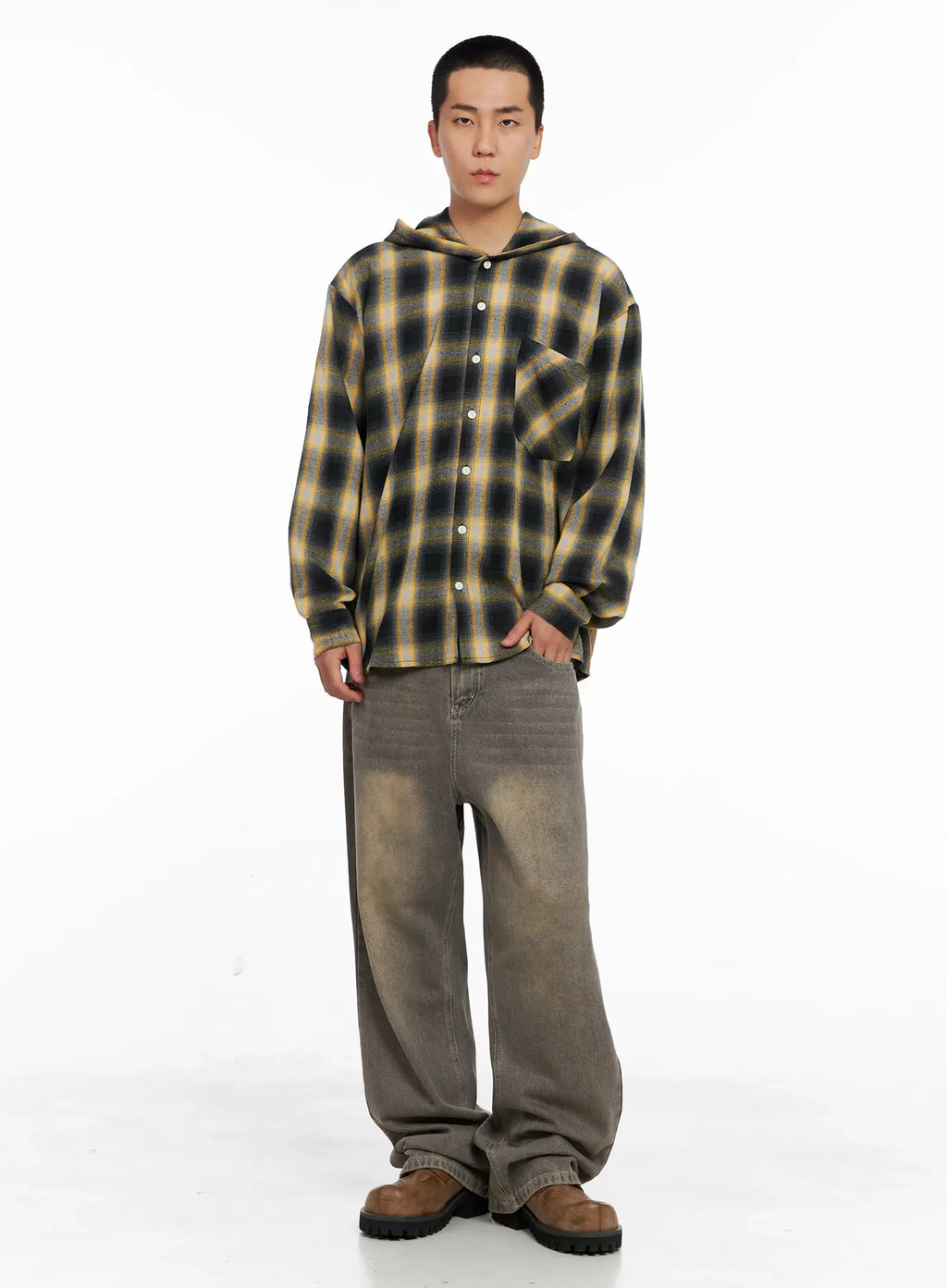 Men's Plaid Flannel Hooded Shirt IG529