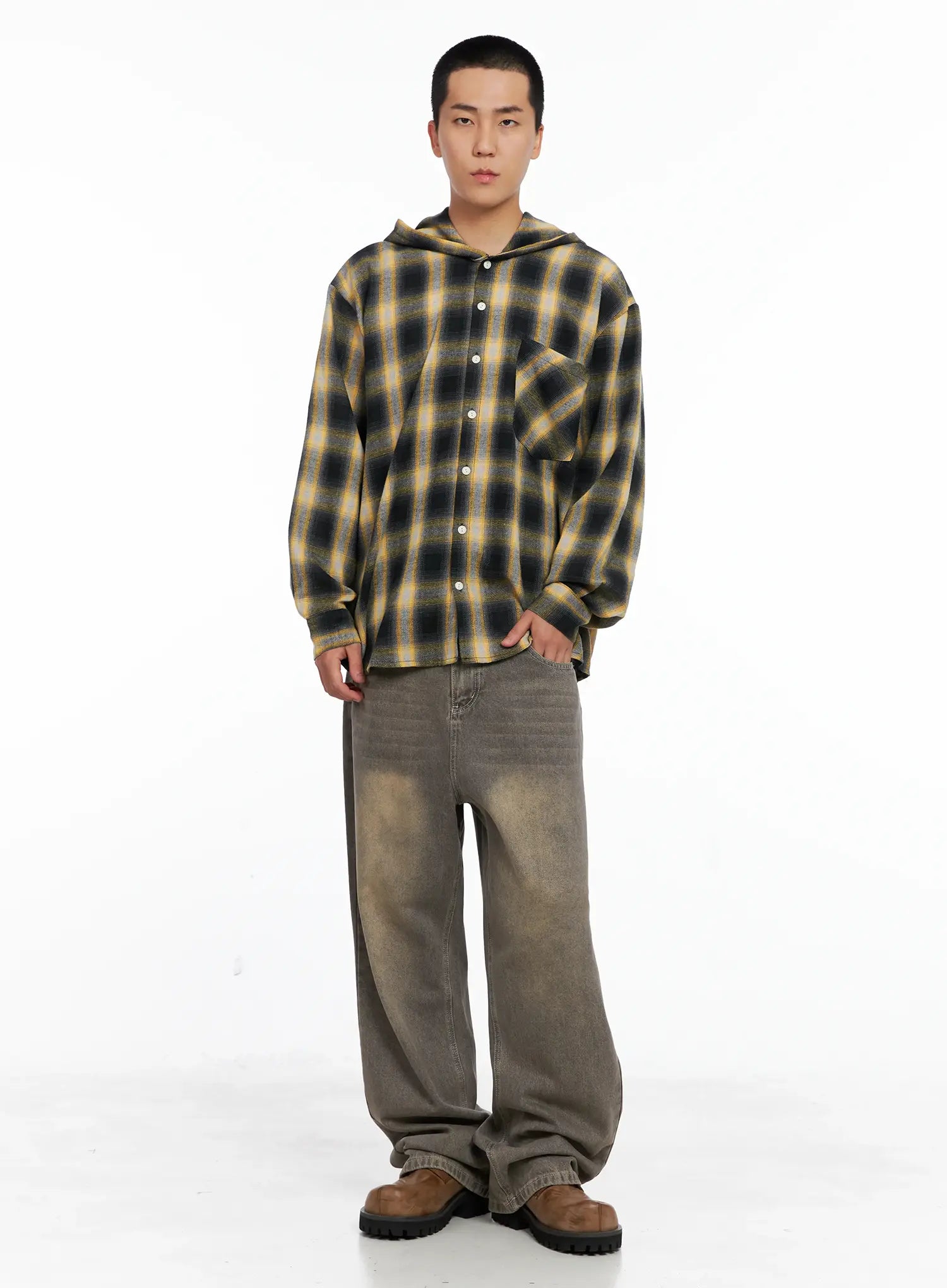 Men's Plaid Flannel Hooded Shirt IG529