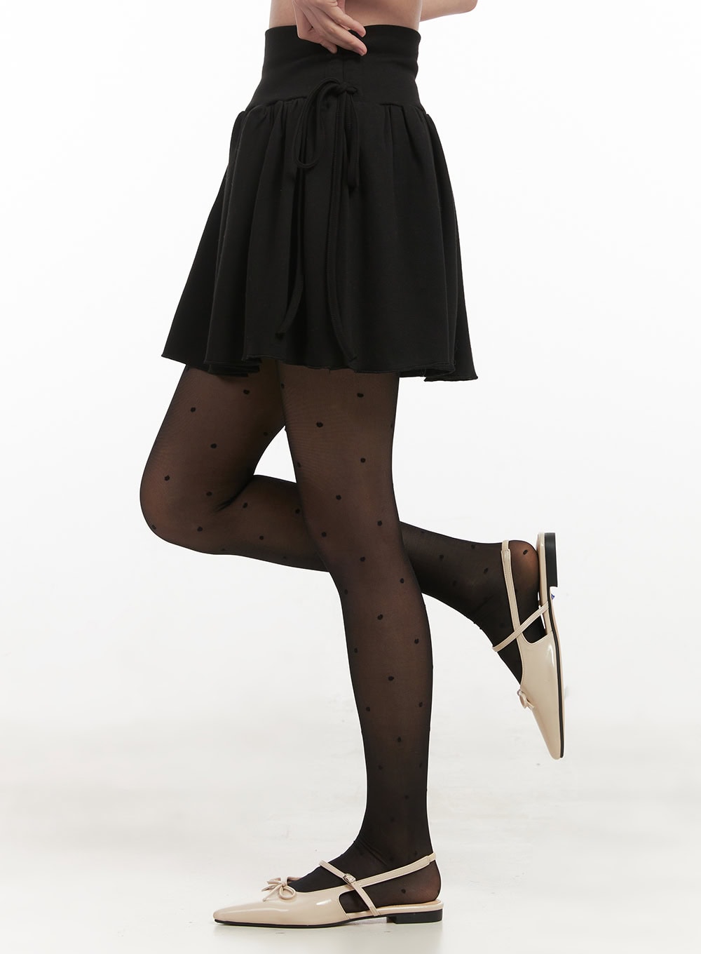 Ribbon-Tie Shirred Mini Skirt IF505