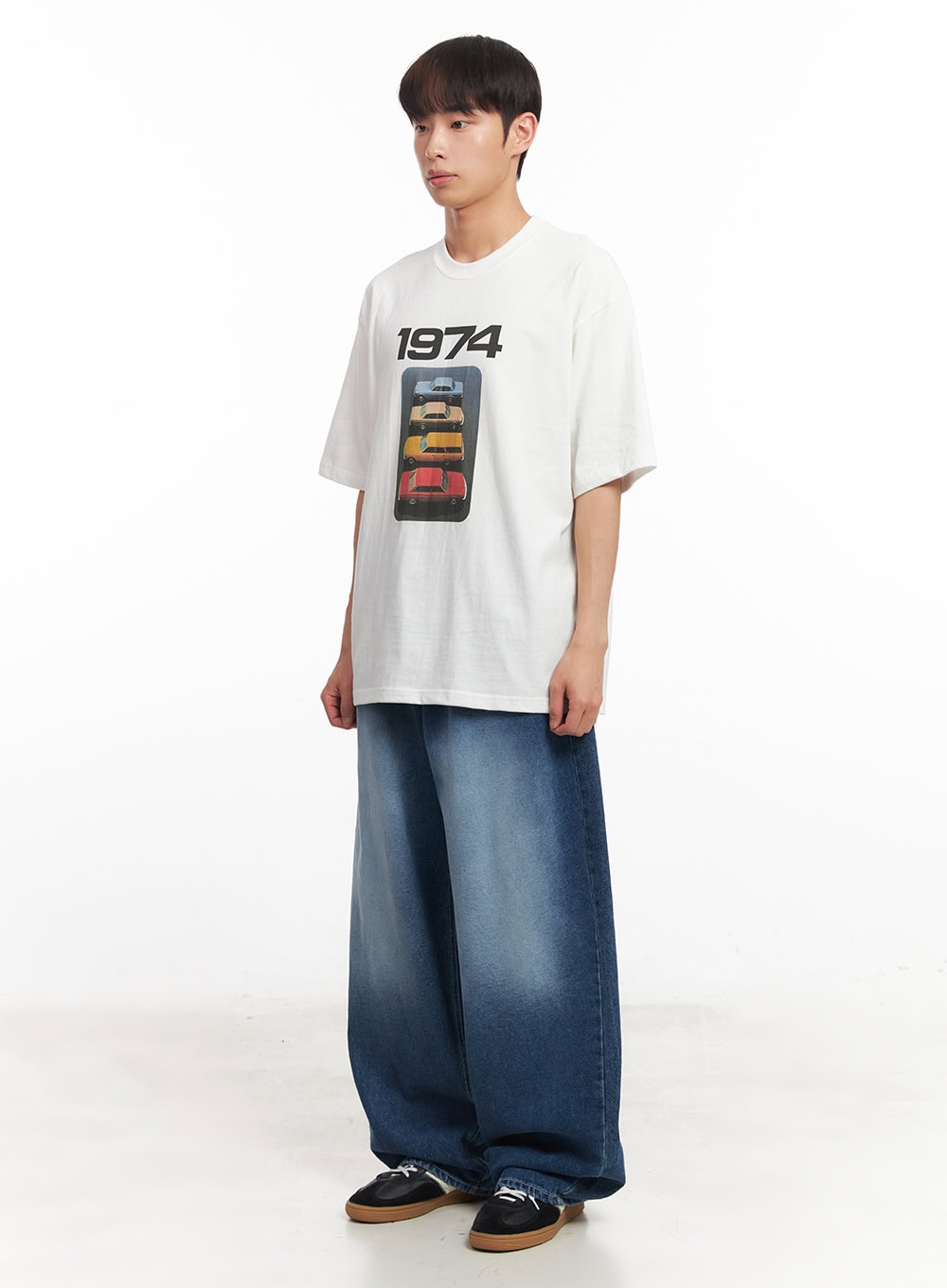 Men's Washed Balloon-Fit Jeans (Blue) IA521