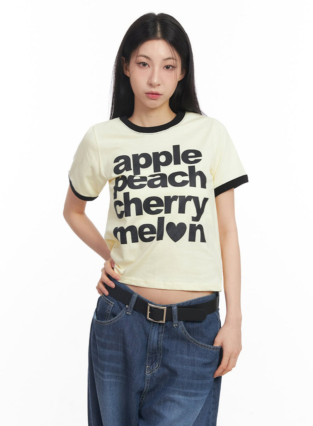 Contrast Graphic Crop Top IY529