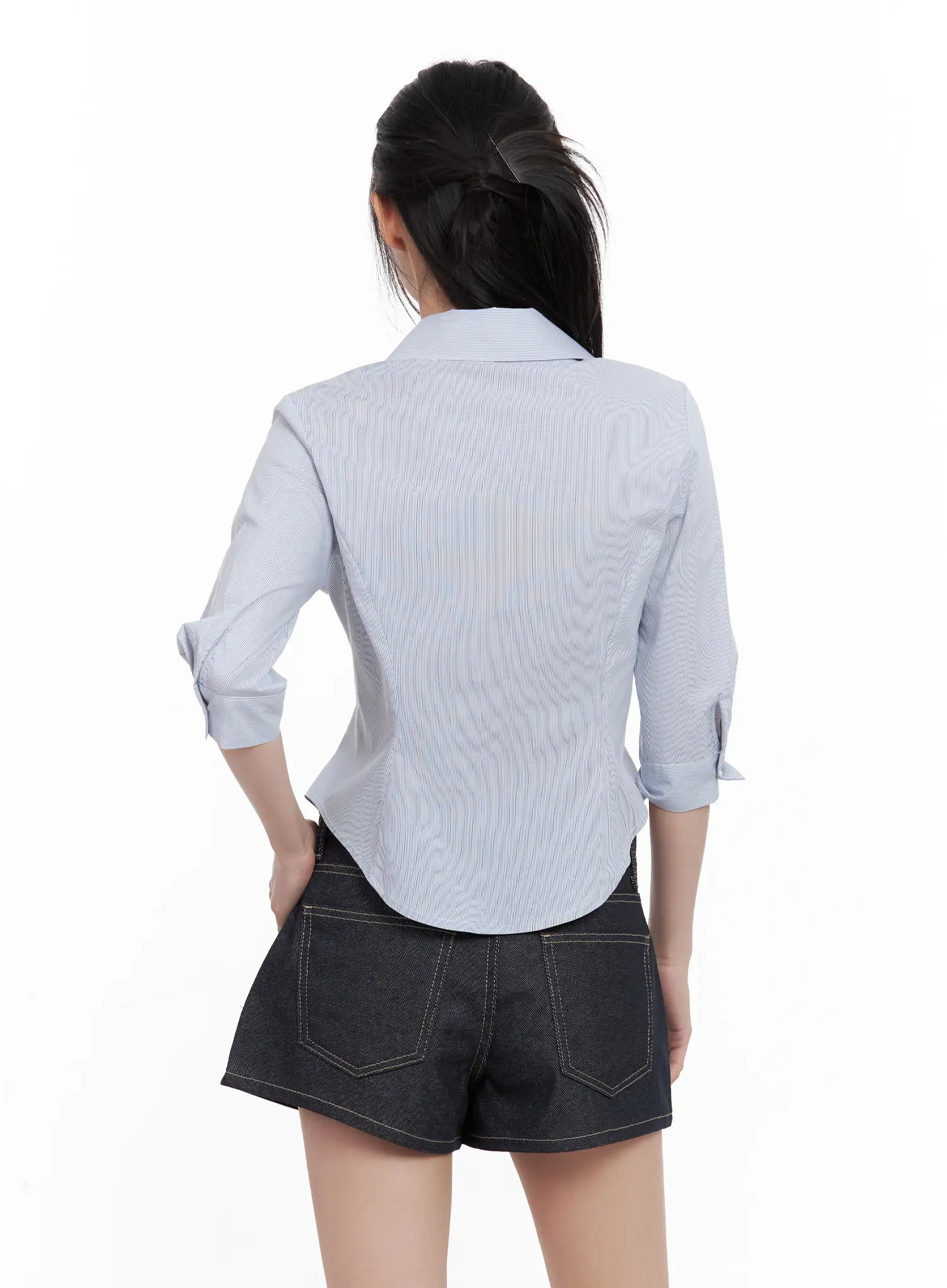 Striped Half-Sleeve Slim-Fit Collared Shirt CL501