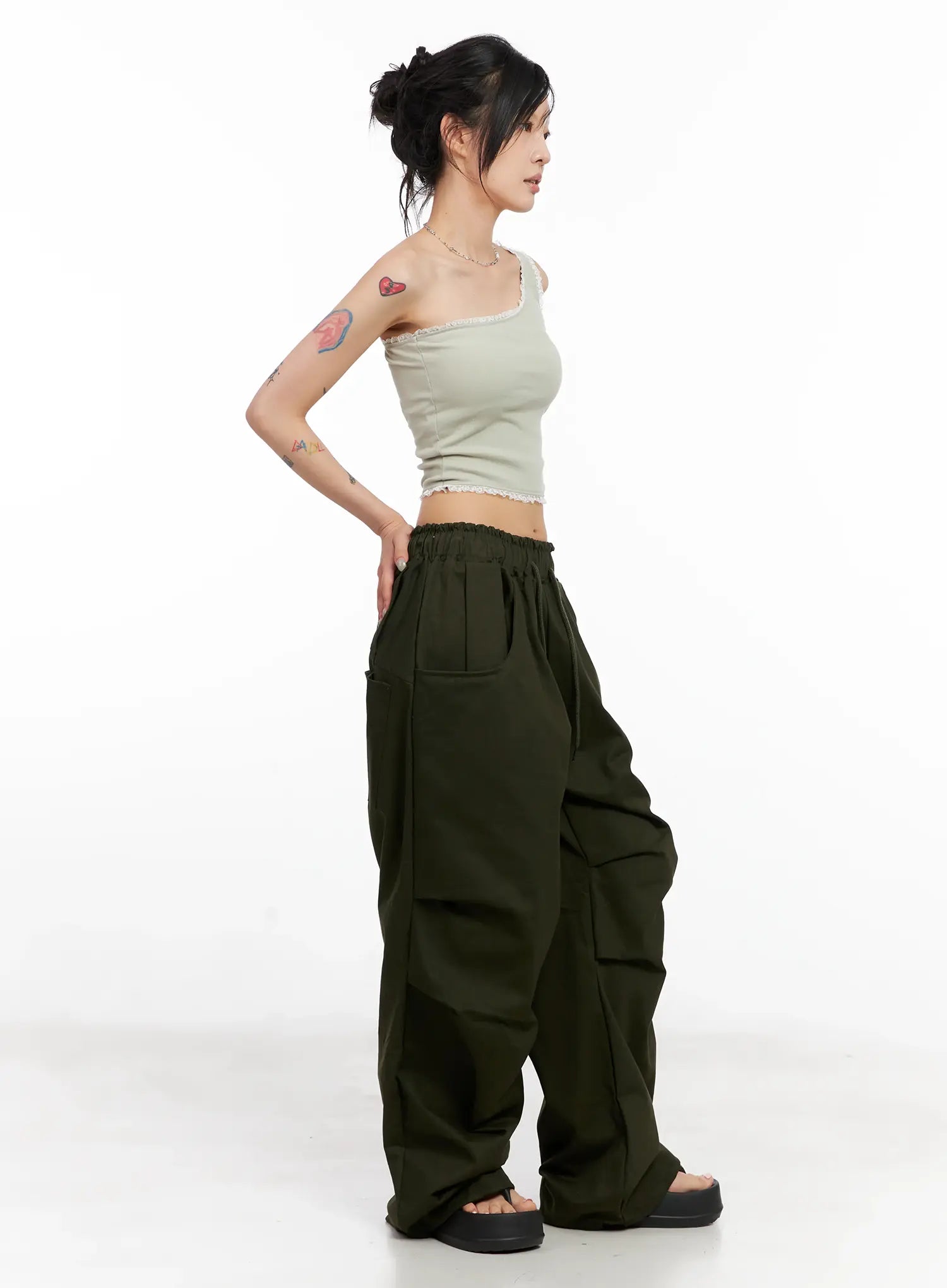 Asymmetric Lace-Trim Ribbed Top CL525