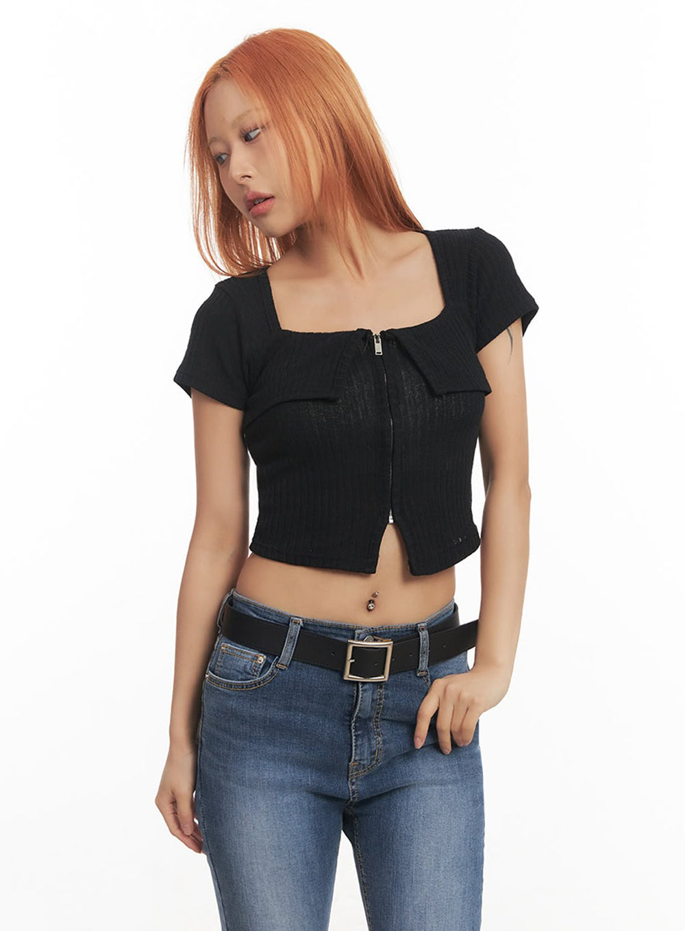 Zip-Up Square-Neck Crop Top IA517