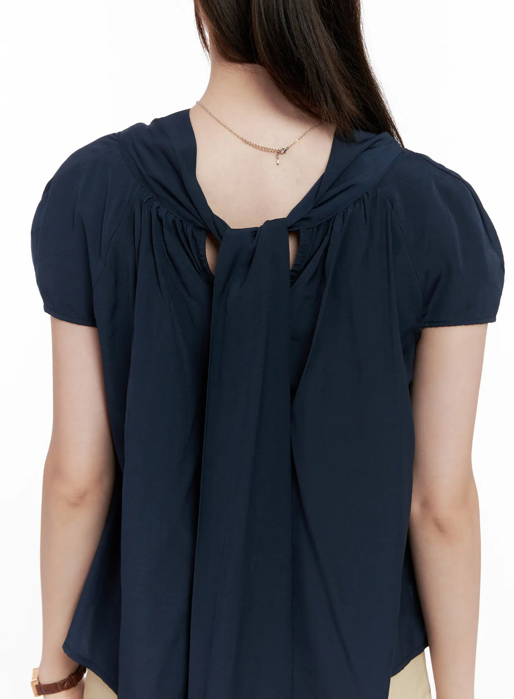 Shirred Ribbon Short-Sleeve Blouse CL523