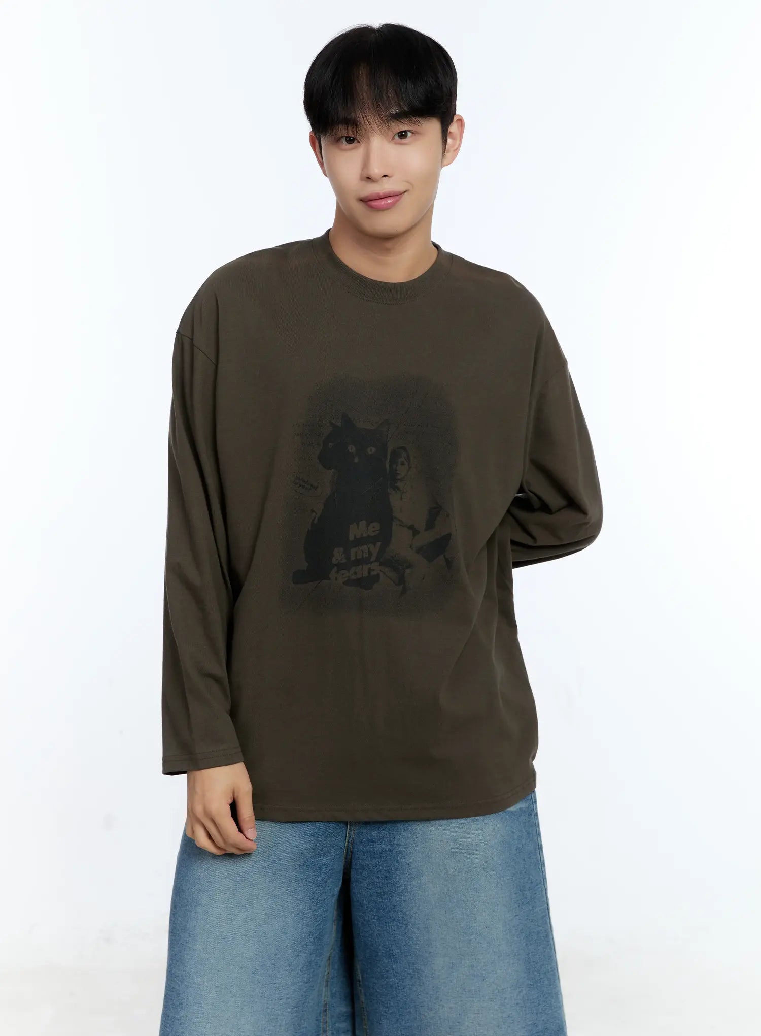 Men's Cat Graphic Long Sleeve T-Shirt IG515