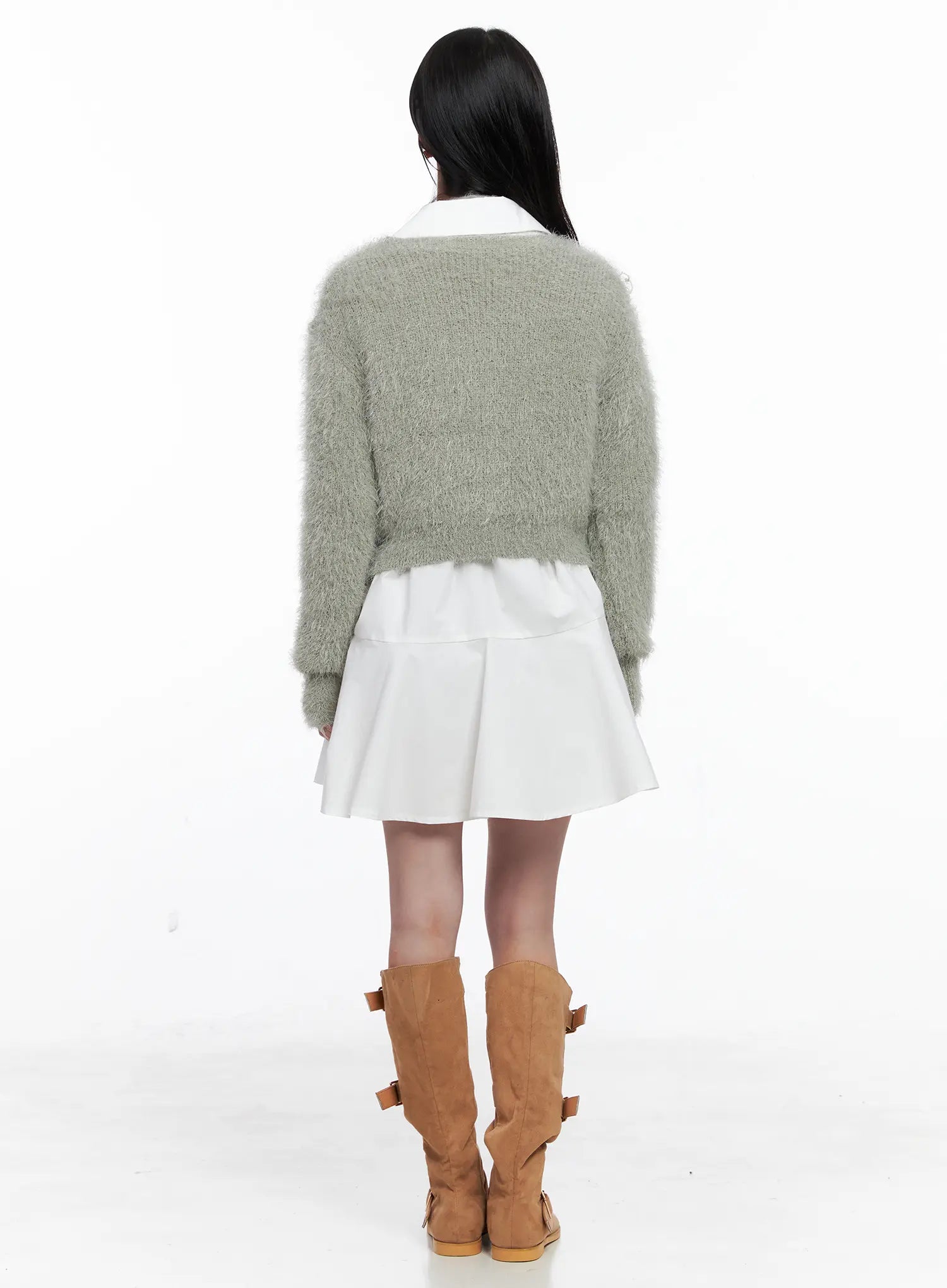 Fluffy Knit Cardigan & Scarf Set CS519