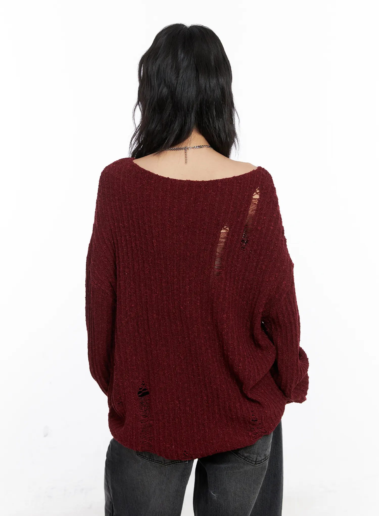 Distressed Off-Shoulder Sweater CC1809