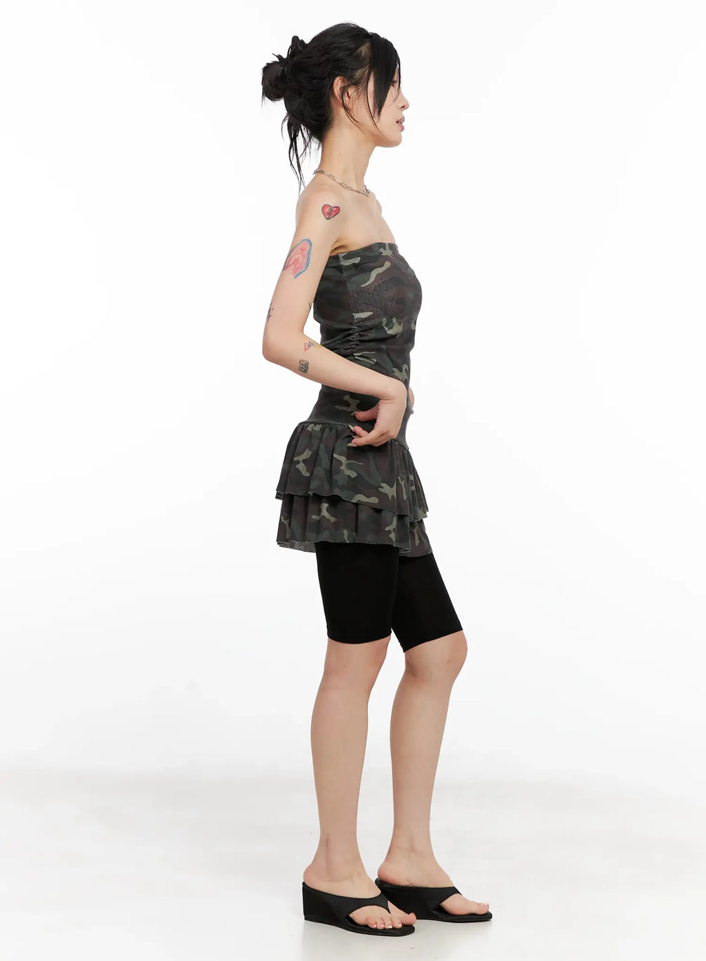 Camo Frill Strapless Mini Dress CL525