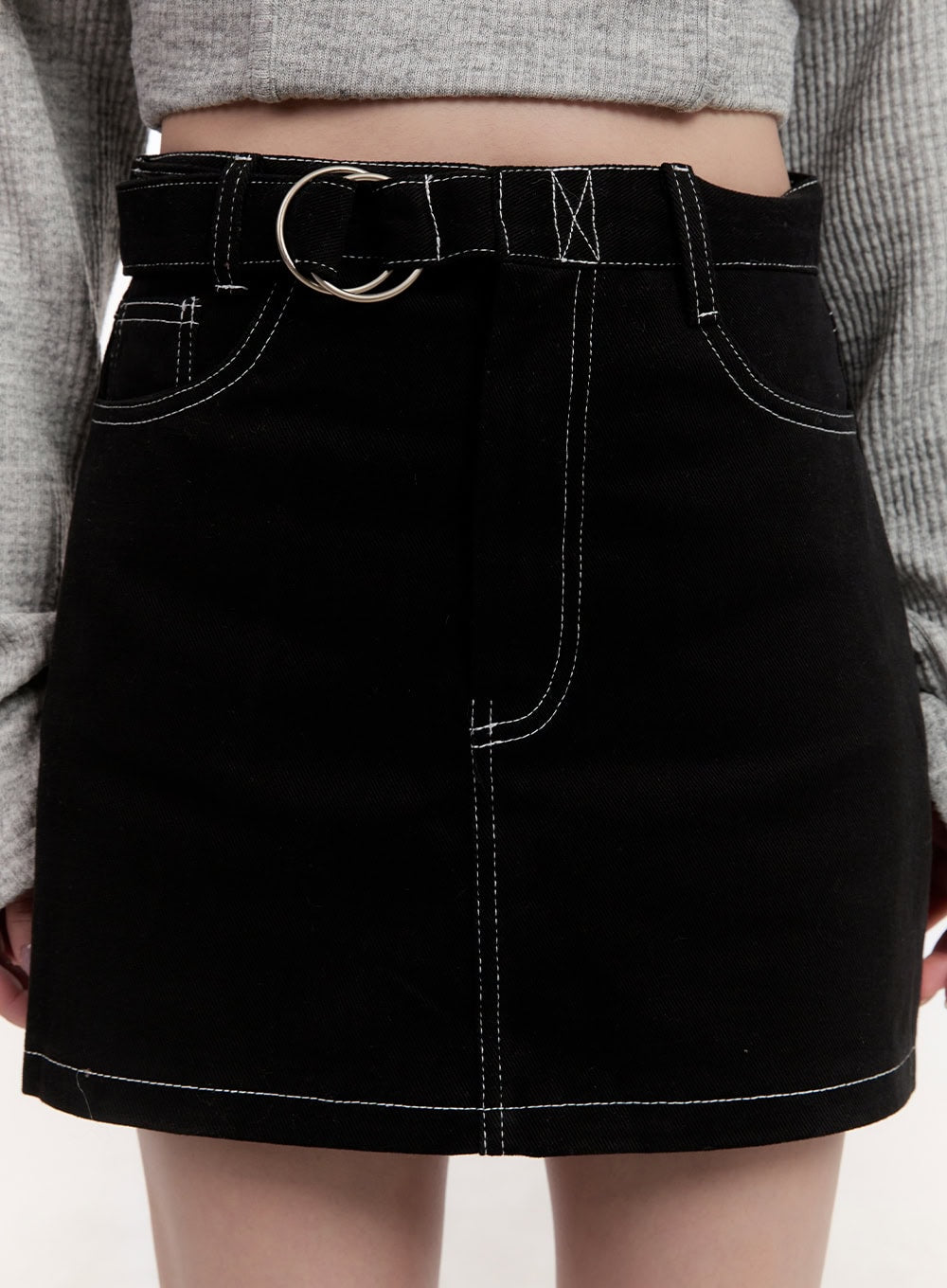 Buckle Stitched Denim Mini Skirt CJ529