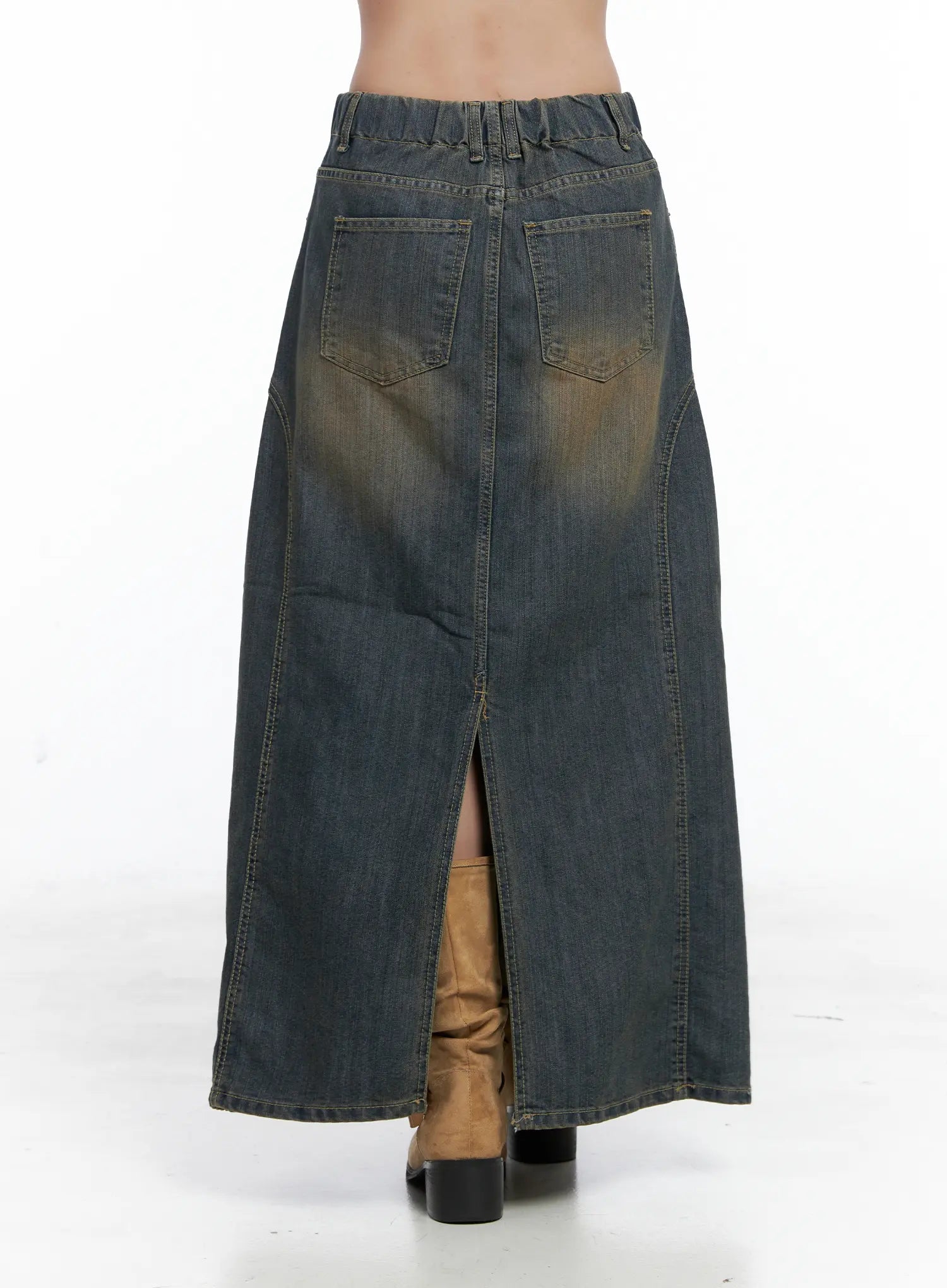 Clay Wash Denim Maxi Skirt CS503