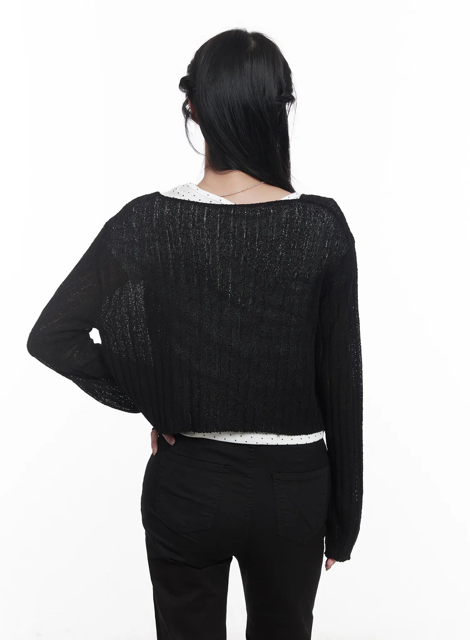 Sheer Ribbed Cardigan CU525