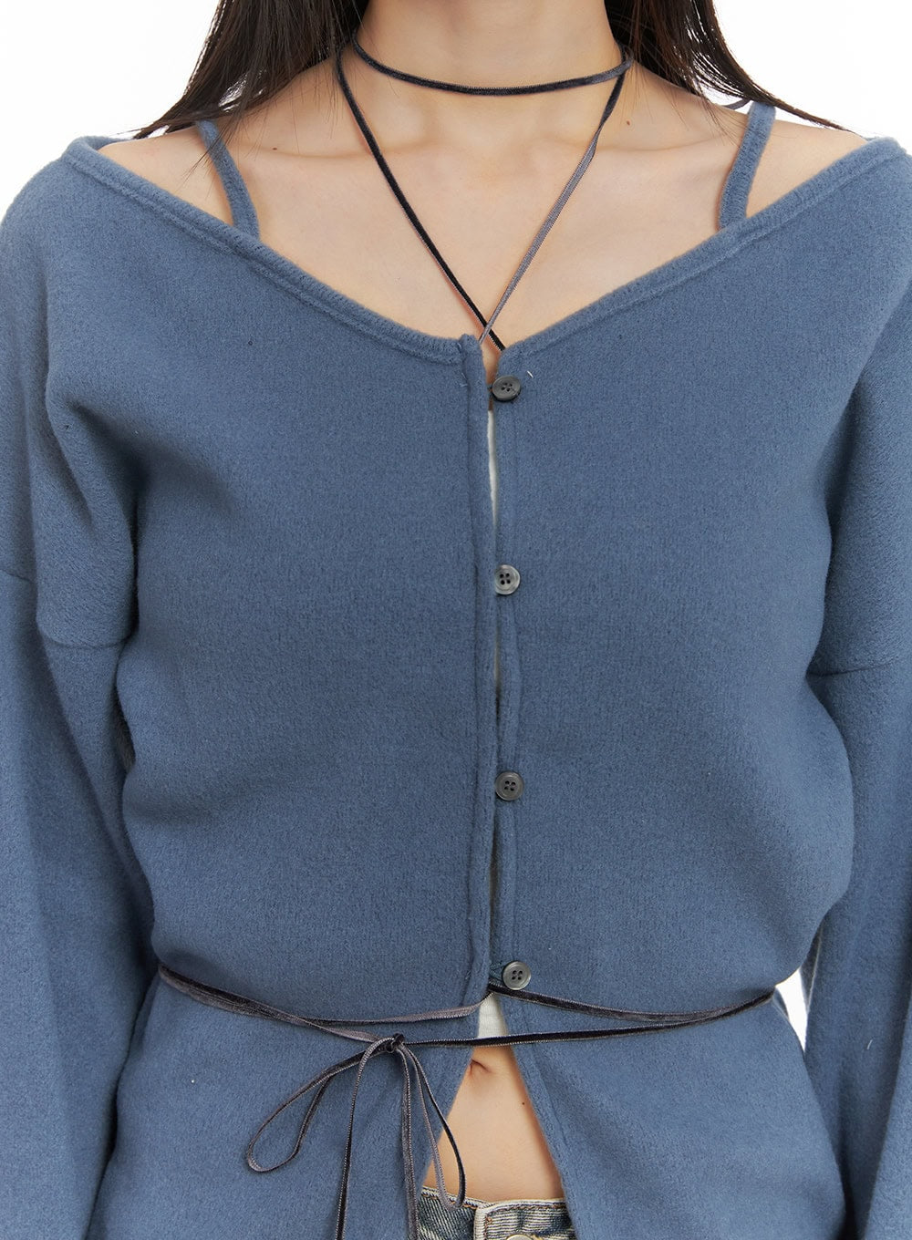 Off-Shoulder Loose-Fit Buttoned Cardigan CD426