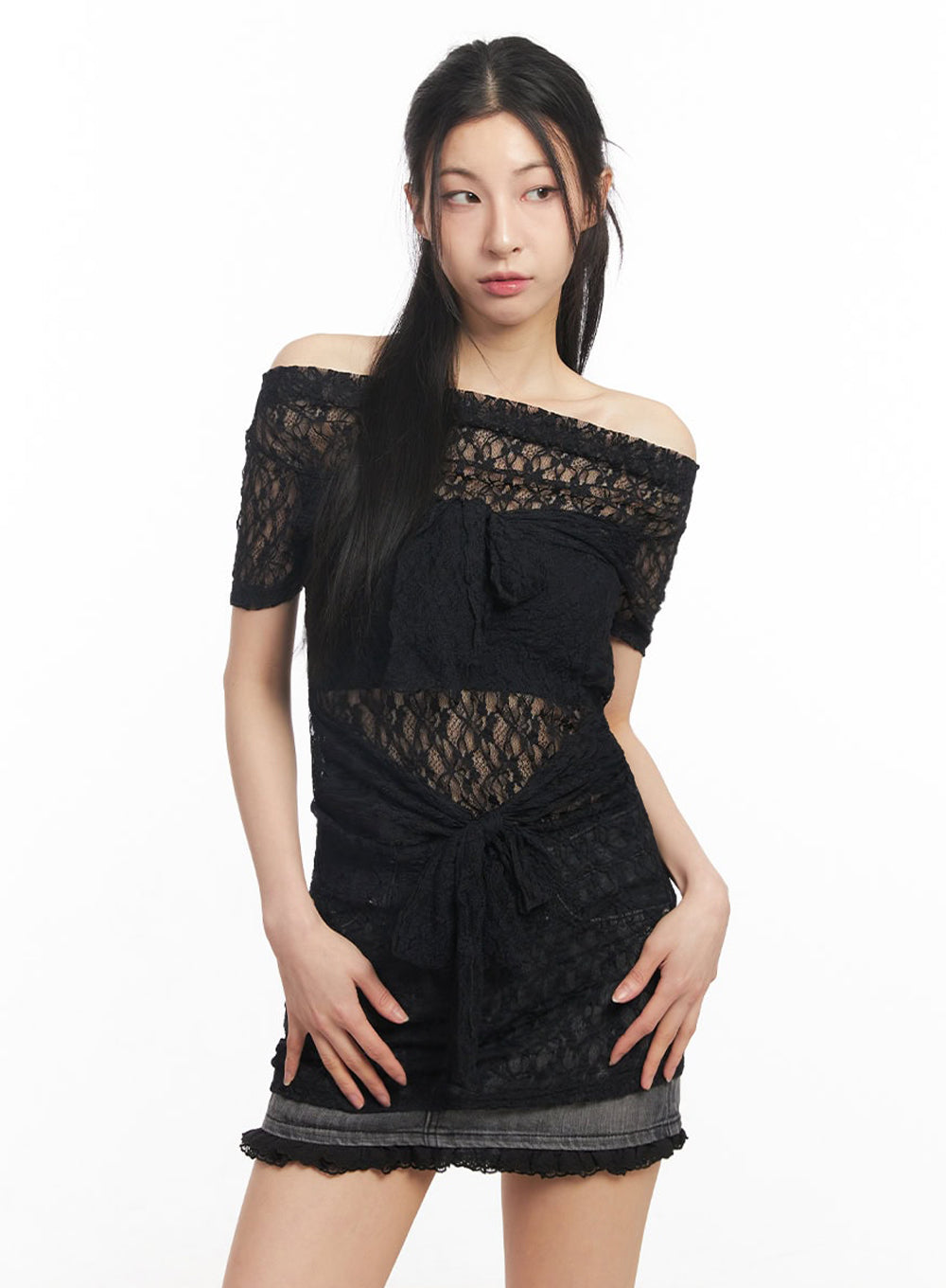 Lace Off-Shoulder Mini Dress IU509