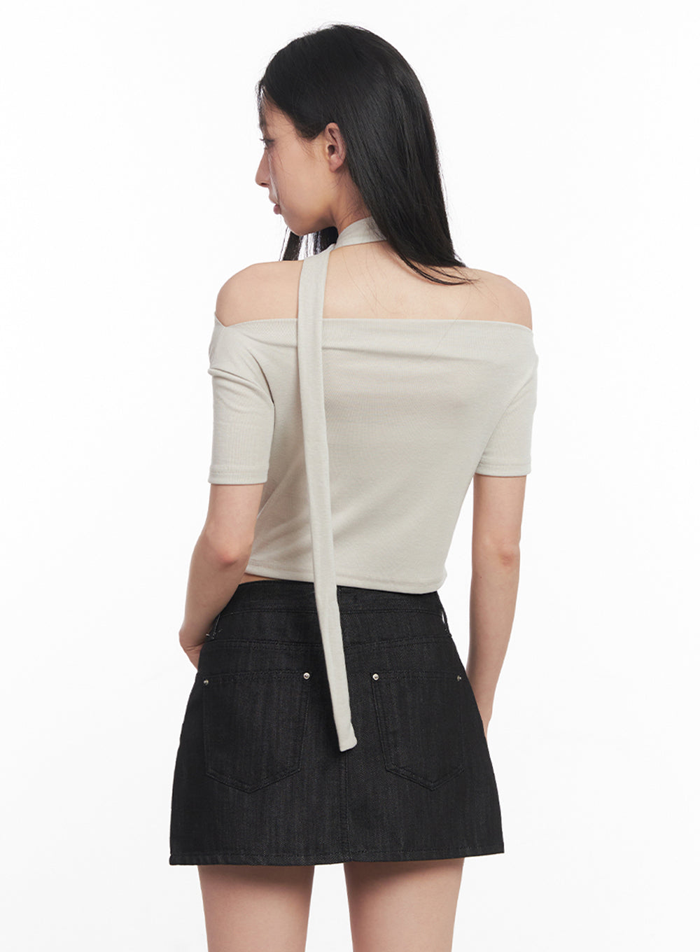 Off-Shoulder Crop Tee & Scarf Set IY516