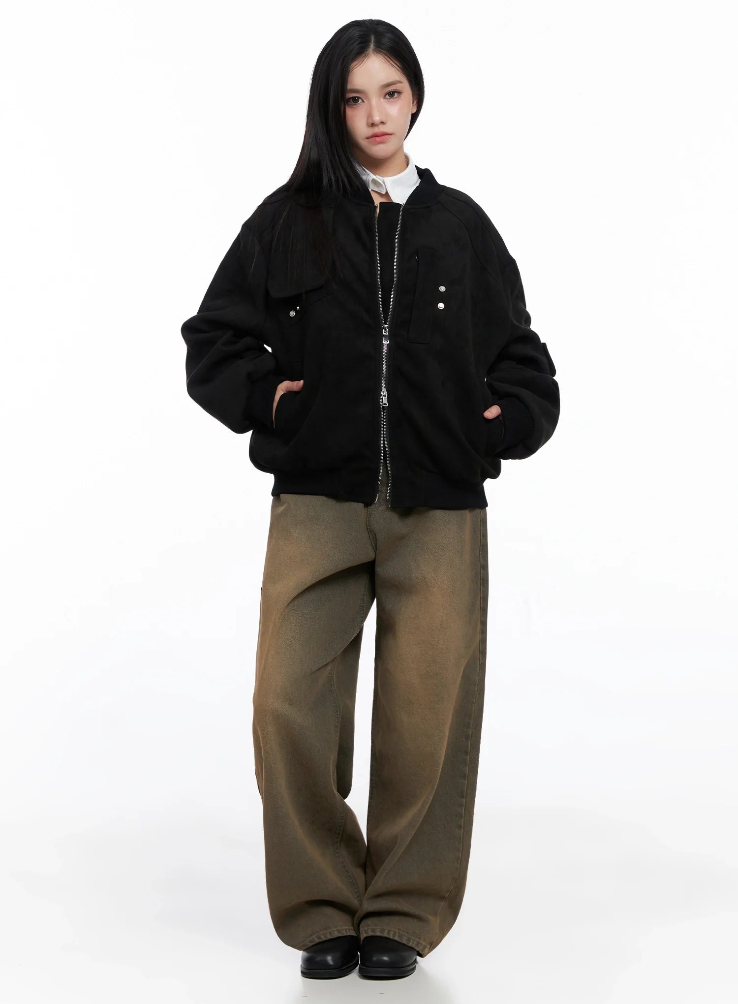 Black Zip-Up Bomber Jacket IS525