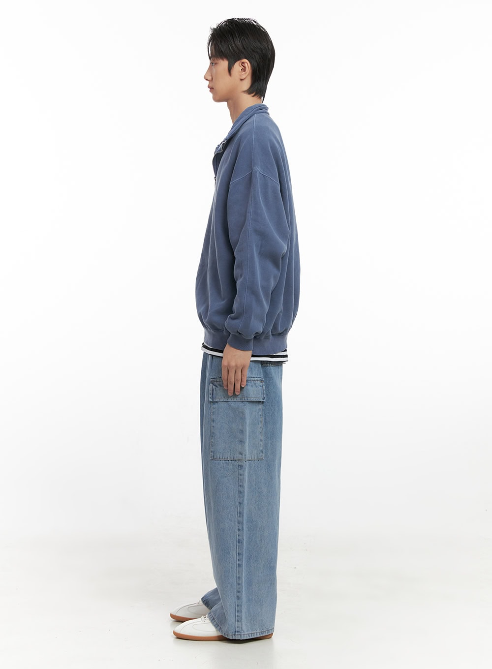 Men's Washed Cotton Half-Zip Crewneck ID406