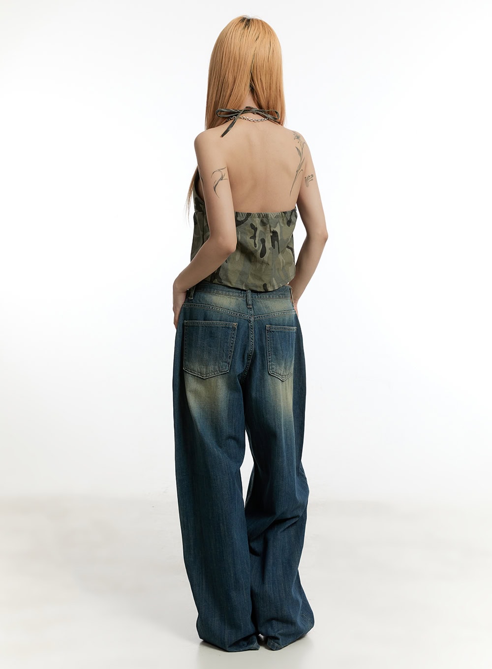 Camo Ribbon Halter Crop Cami Top CY501