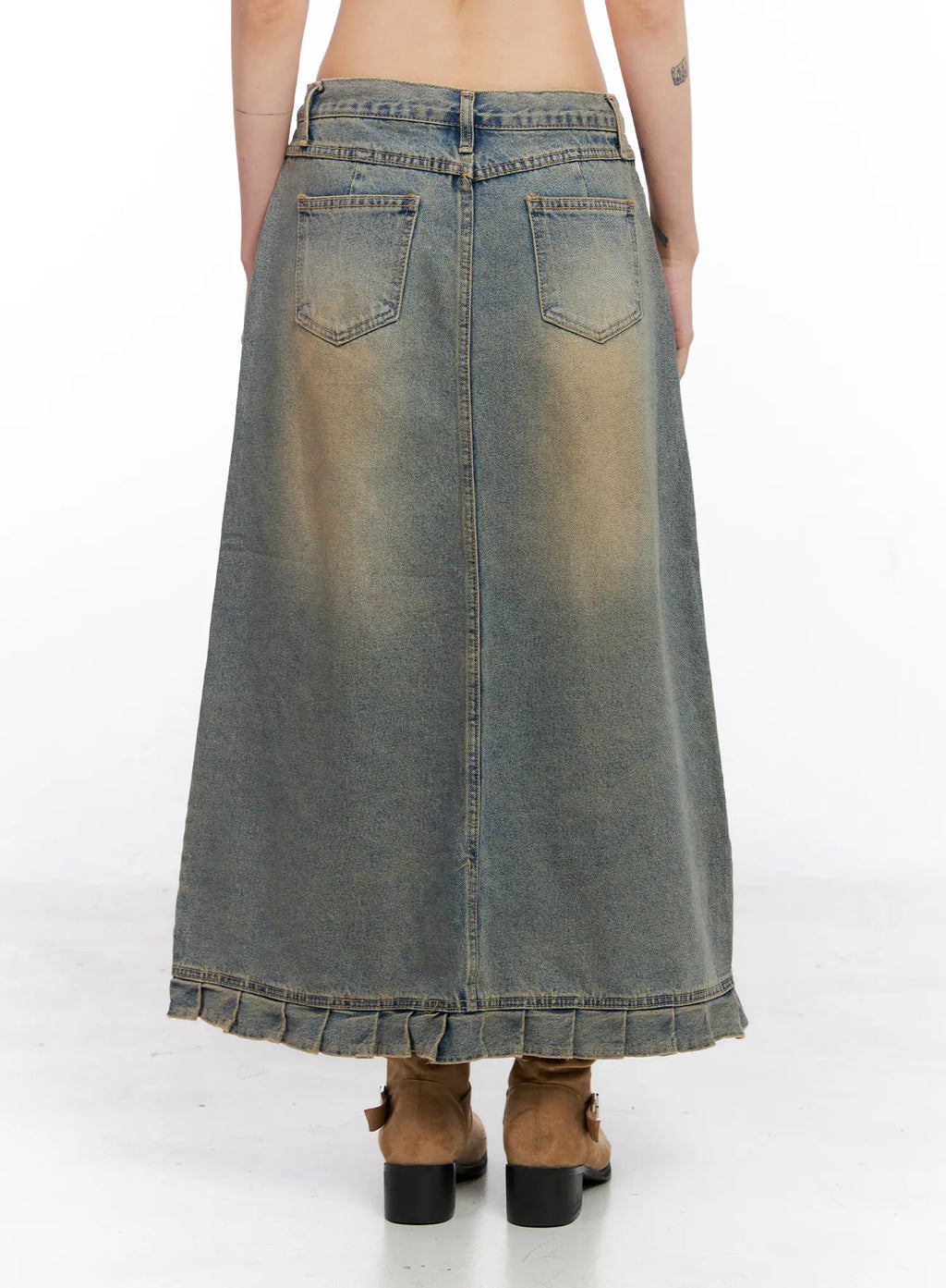 Asymmetric Ruffled Denim Maxi Skirt CO507