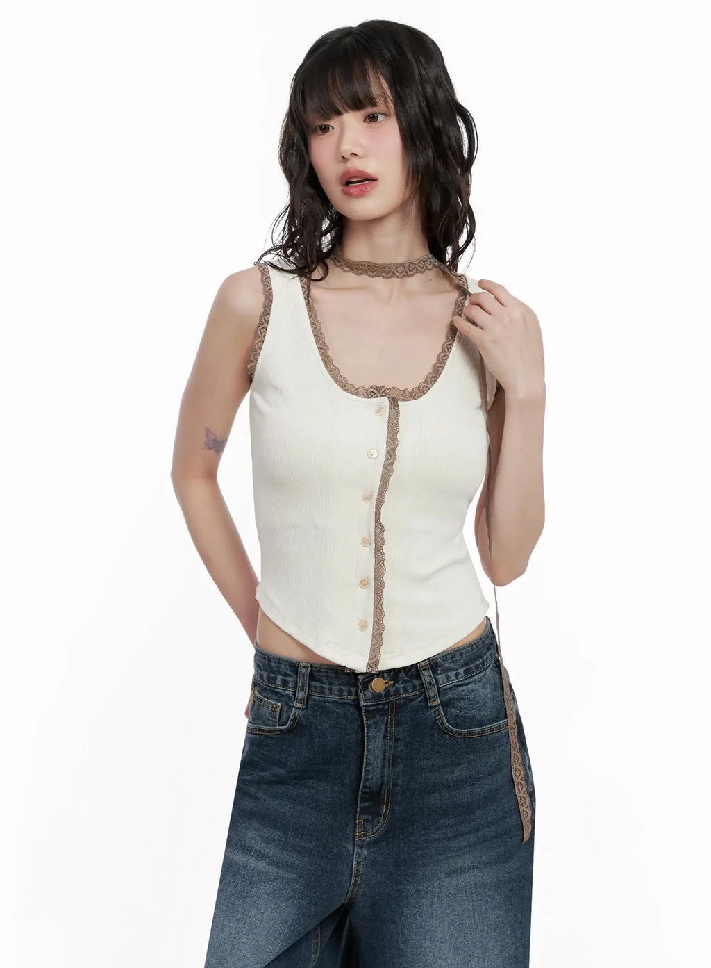Embroidered Lace Trim Tank Top IL531