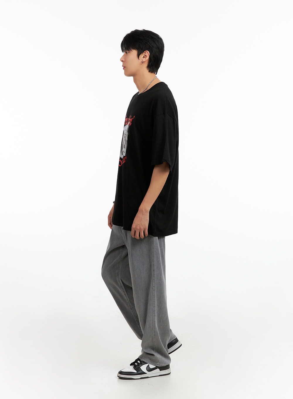 Men's Cotton Graphic Oversize T-Shirt (Black) IG402