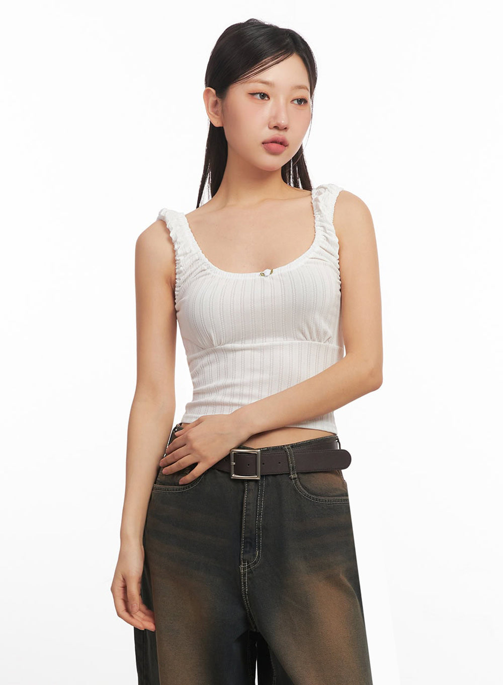 Frill Shirring Crop Tank Top IA524