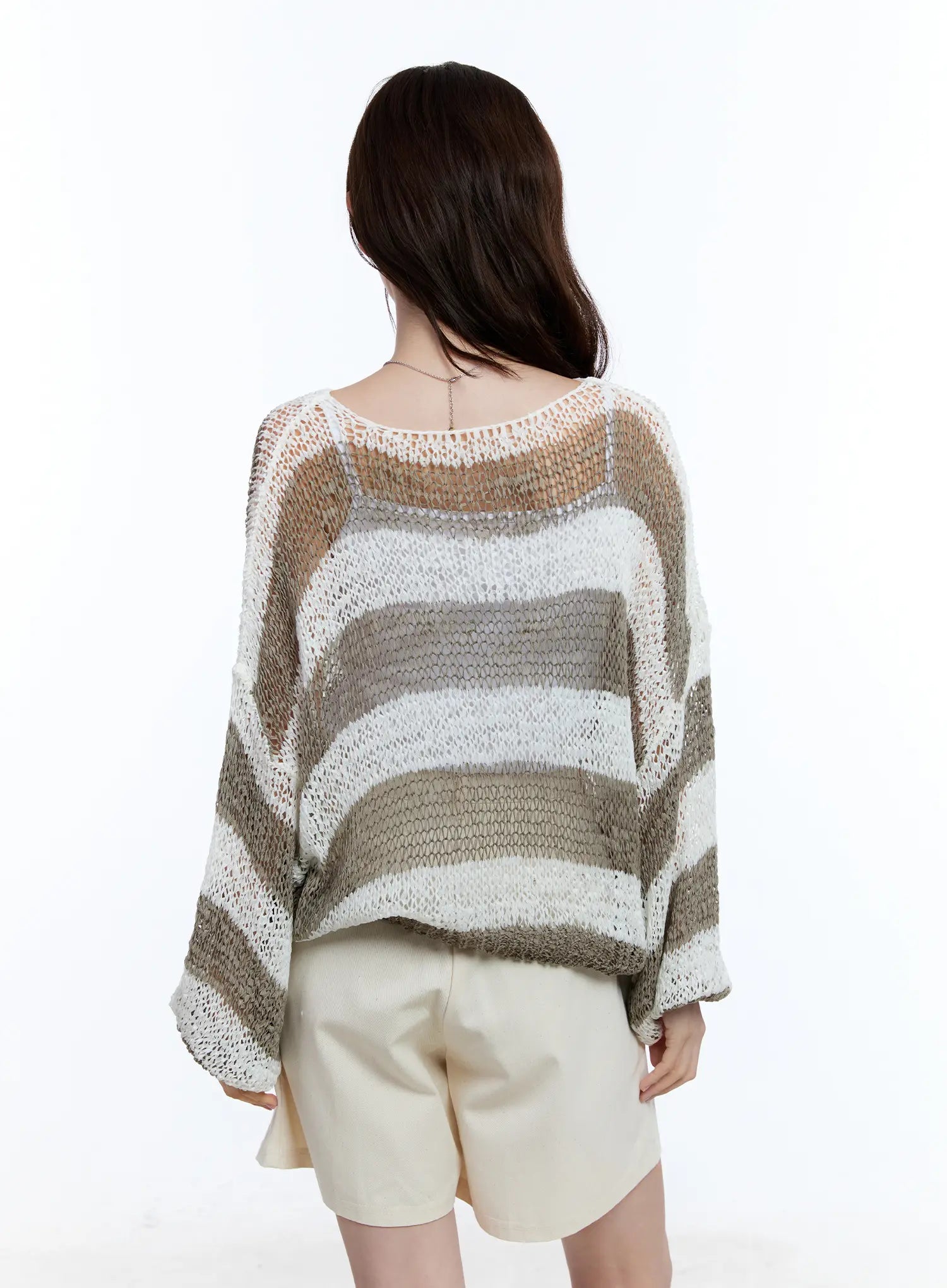 Sheer Striped Loose-Fit Sweater CU513