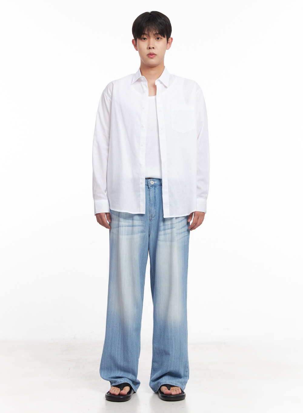 Men's Pintuck Linen Comfort Jeans (Light blue) IY522