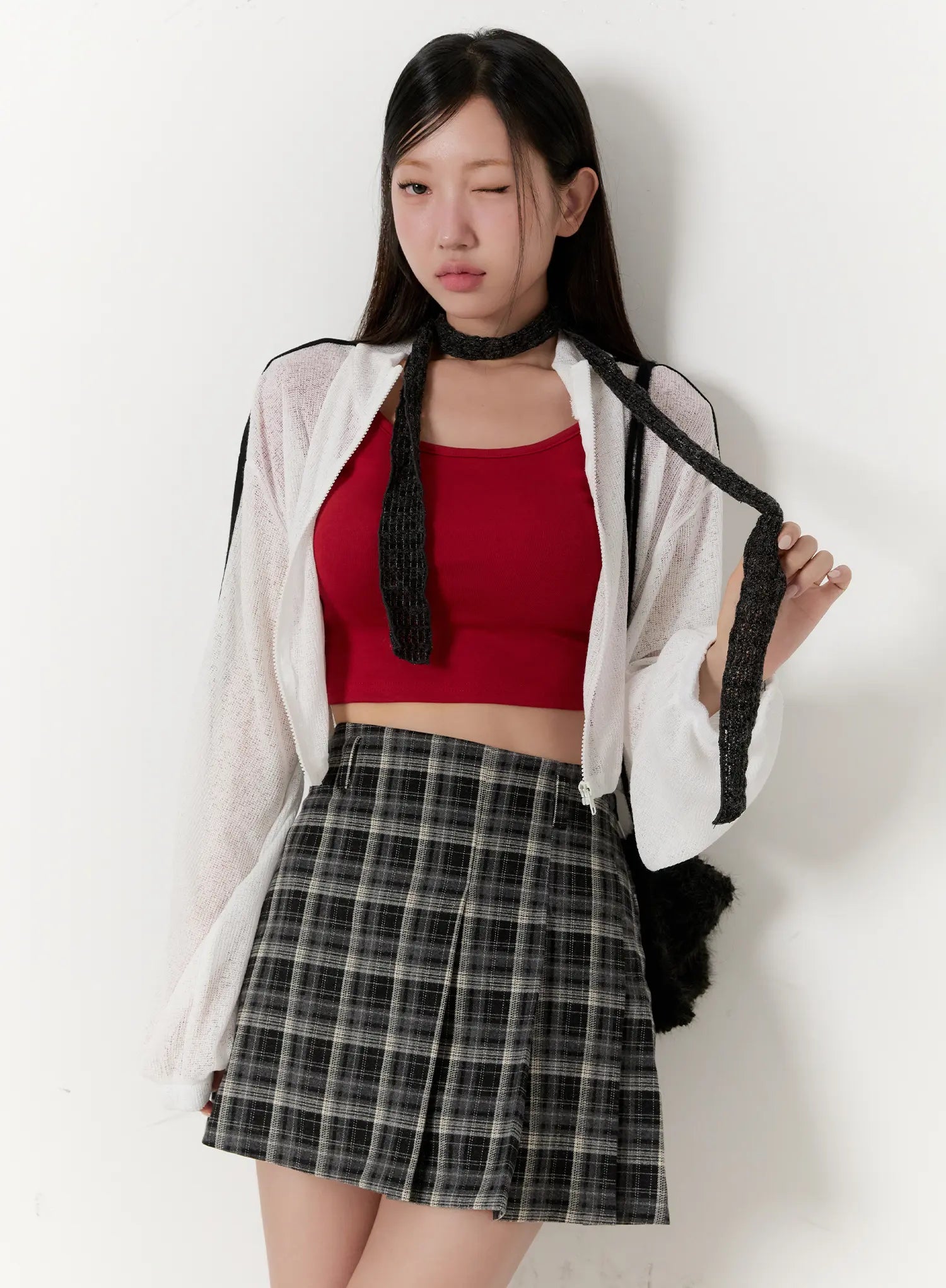 Sheer Linen Zip-Up Crop Jacket CS518