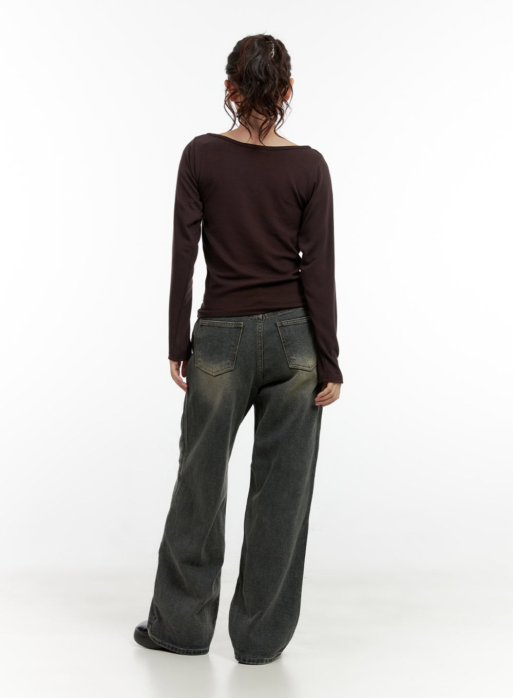 Printed Boat Neck Long Sleeve Shirt CN404