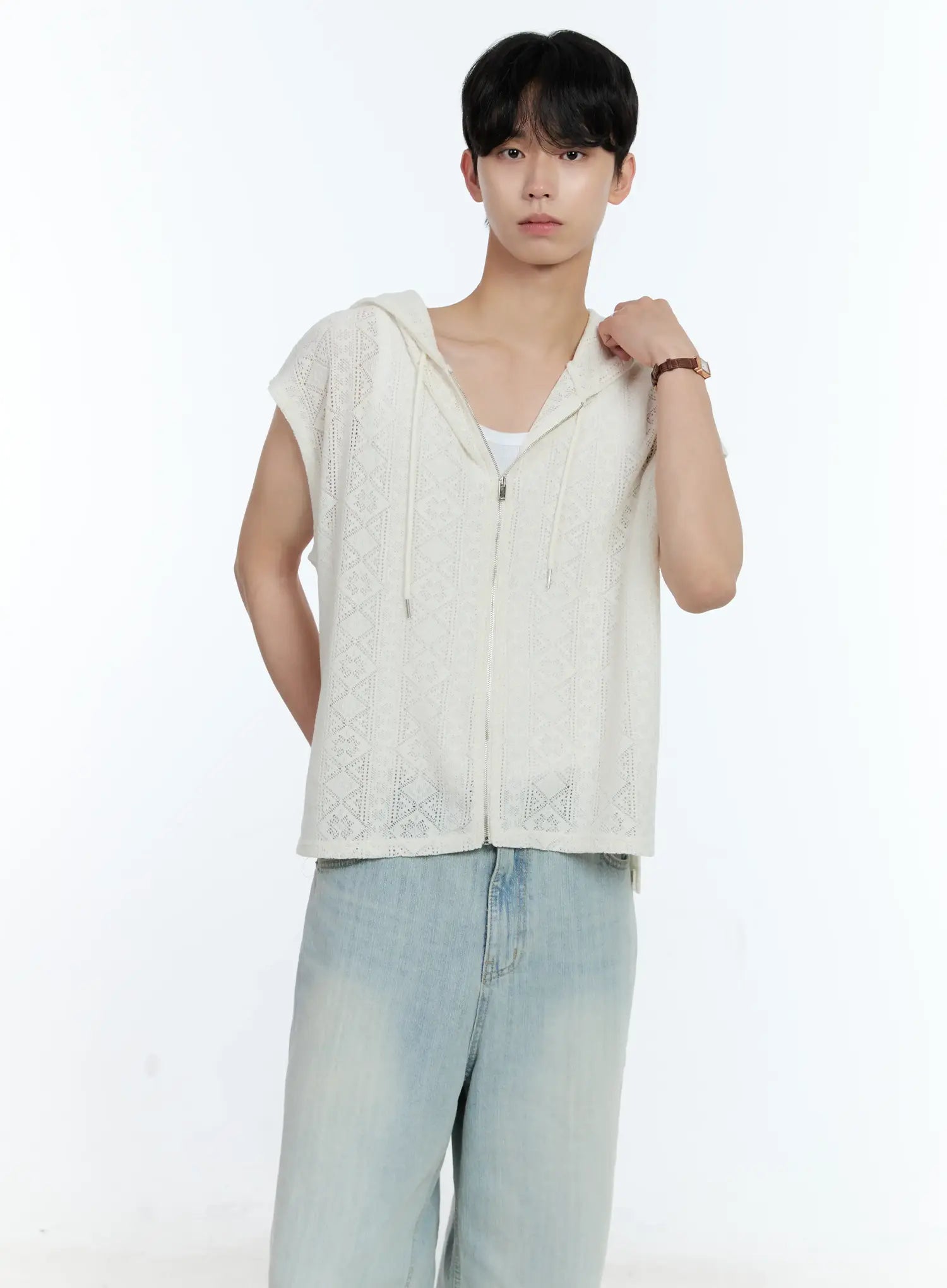 Men's Sleeveless Knit Zip-Up Jacket IG501