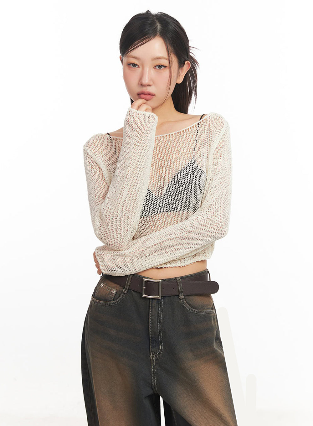Mesh Back-Strap Knit Crop Top IA521