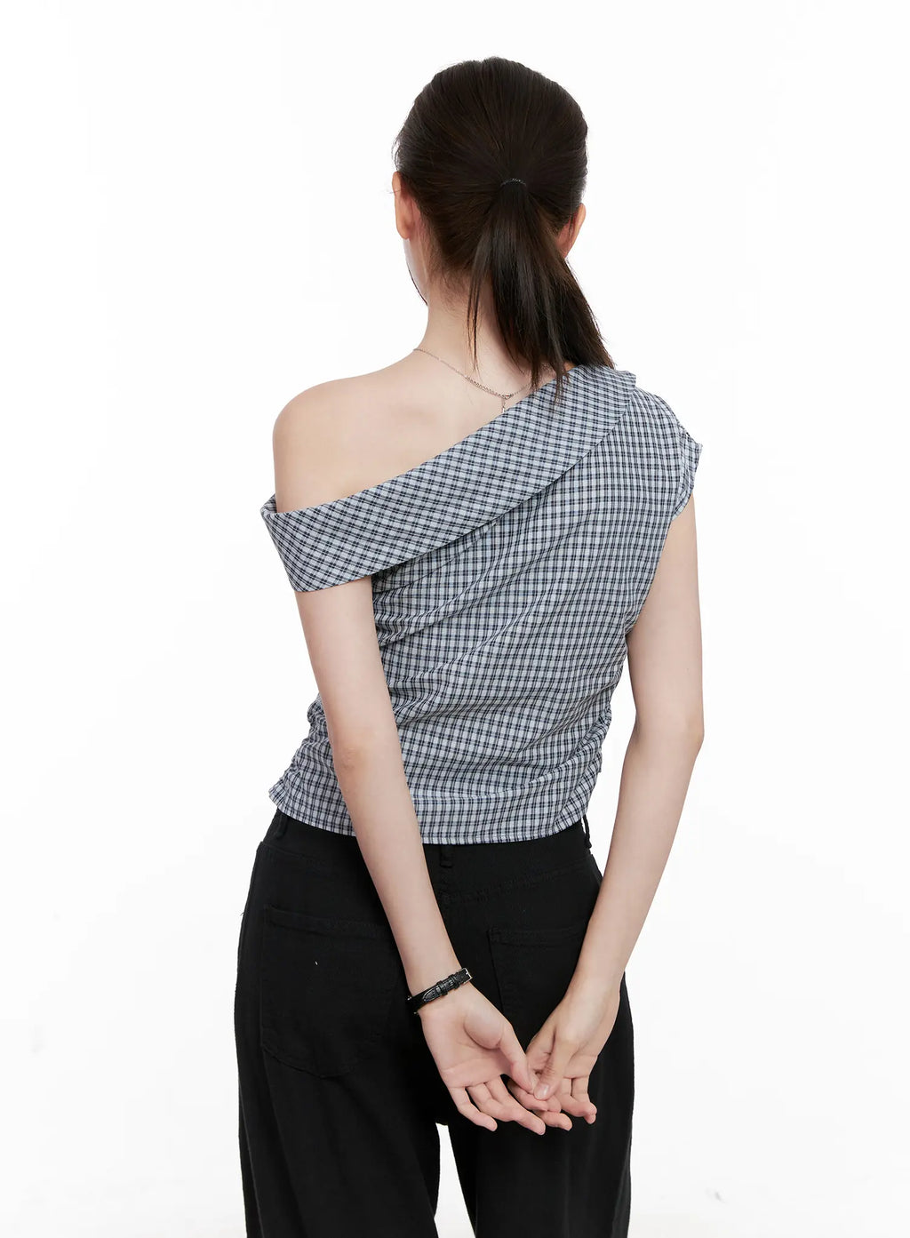 Gingham Off-Shoulder Crop Top CL524