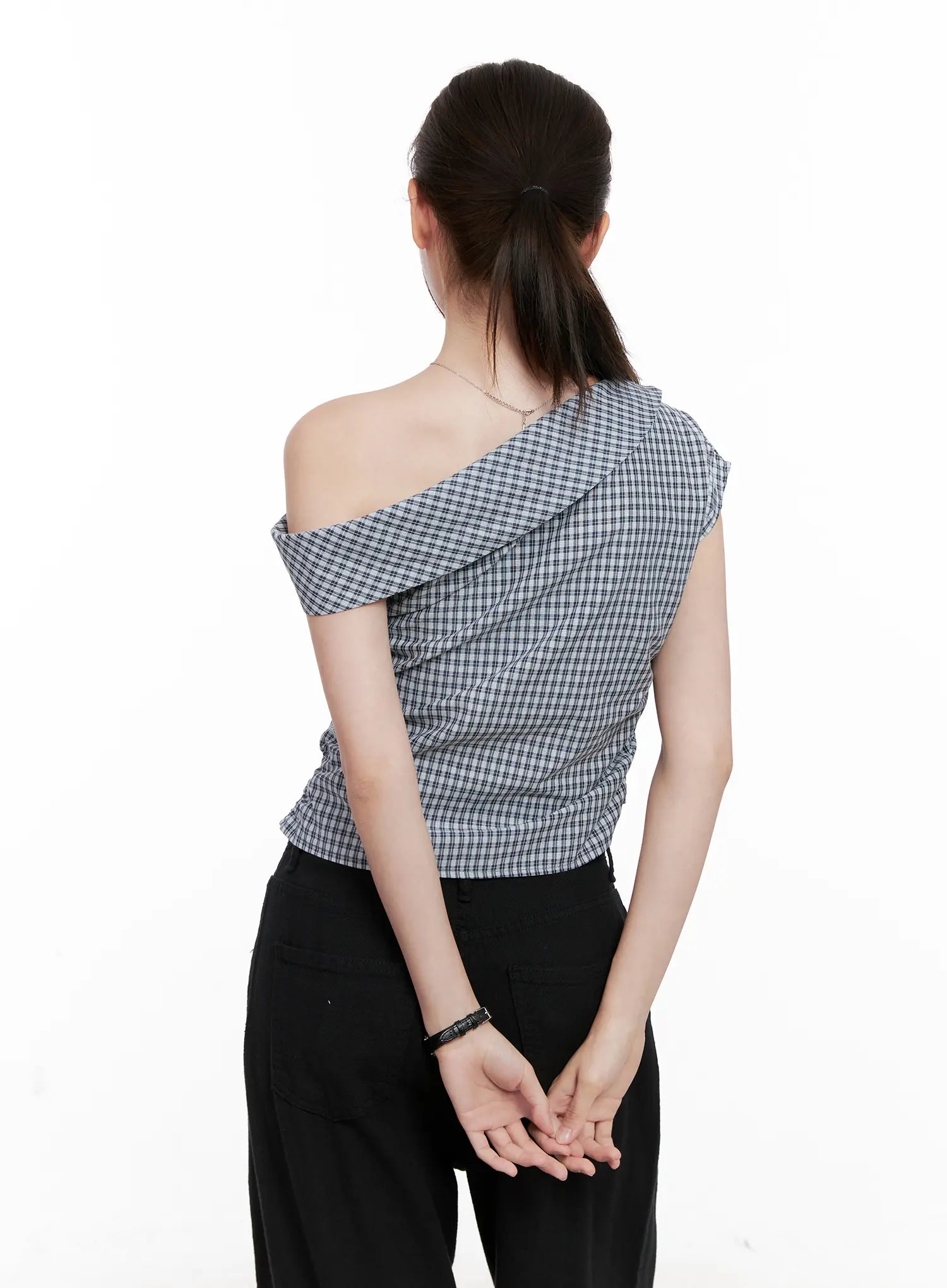 Gingham Off-Shoulder Crop Top CL524