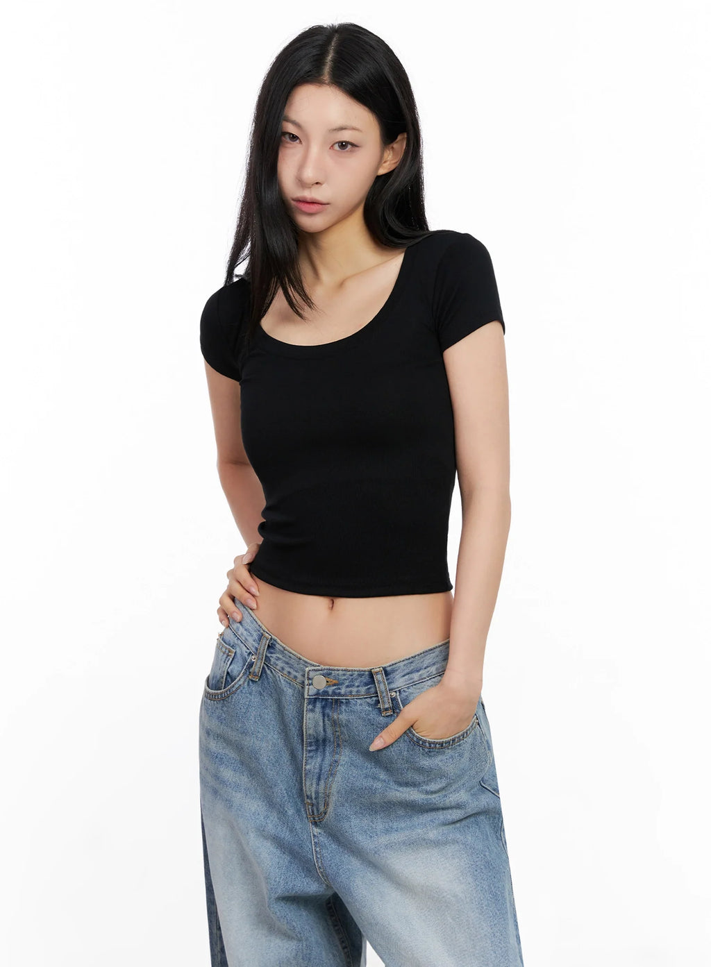 Basic Ribbed Cropped Tee IG508