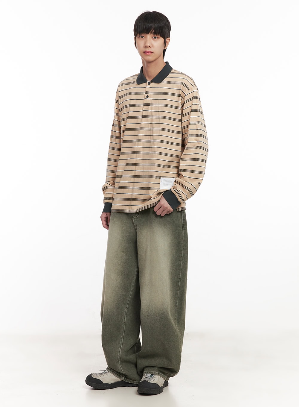 Men's Wide-Fit Washed Jeans (Dark Green) IM519