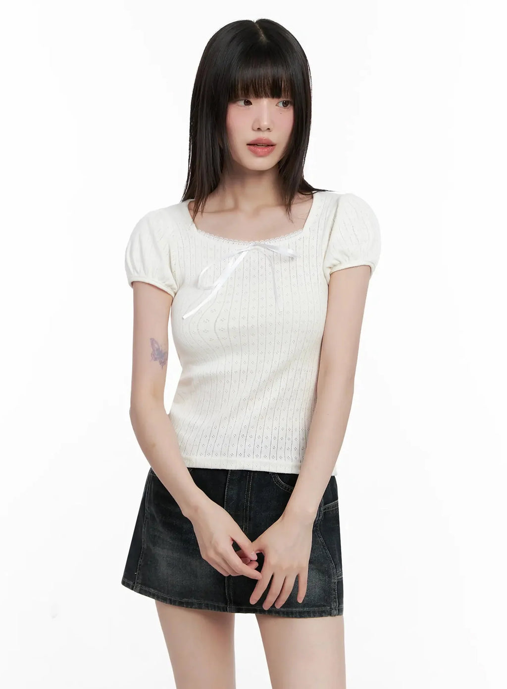 Ribbon Puff Sleeve Tee IL531