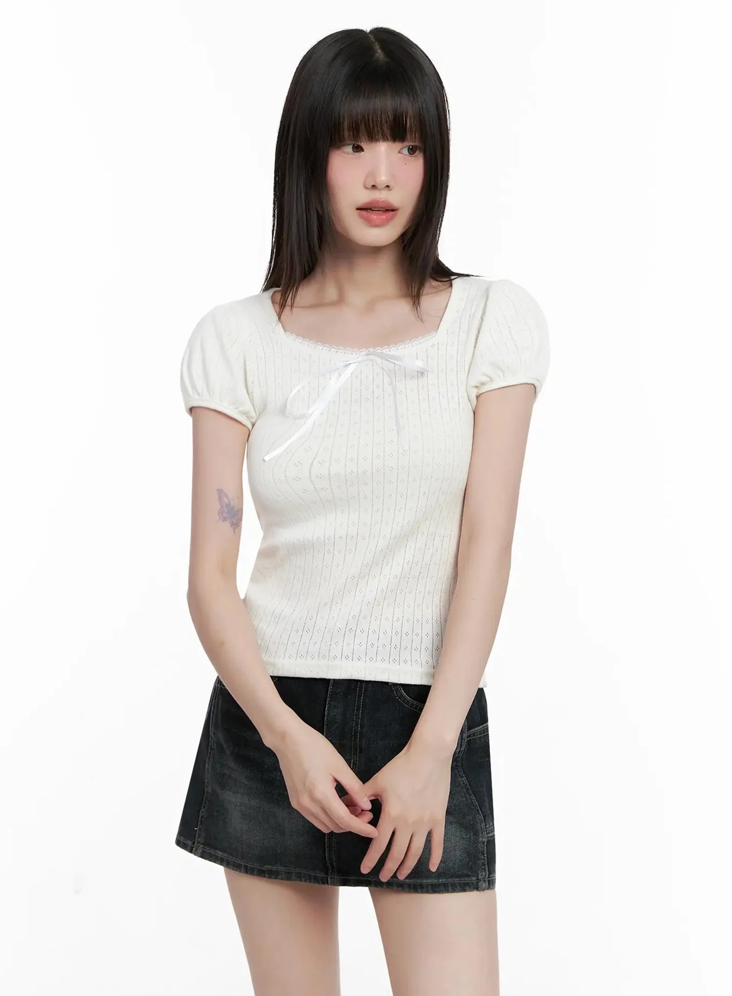 Ribbon Puff Sleeve Tee IL531