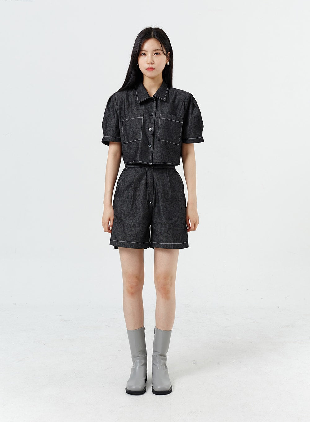 Denim Cropped Shirt OM317