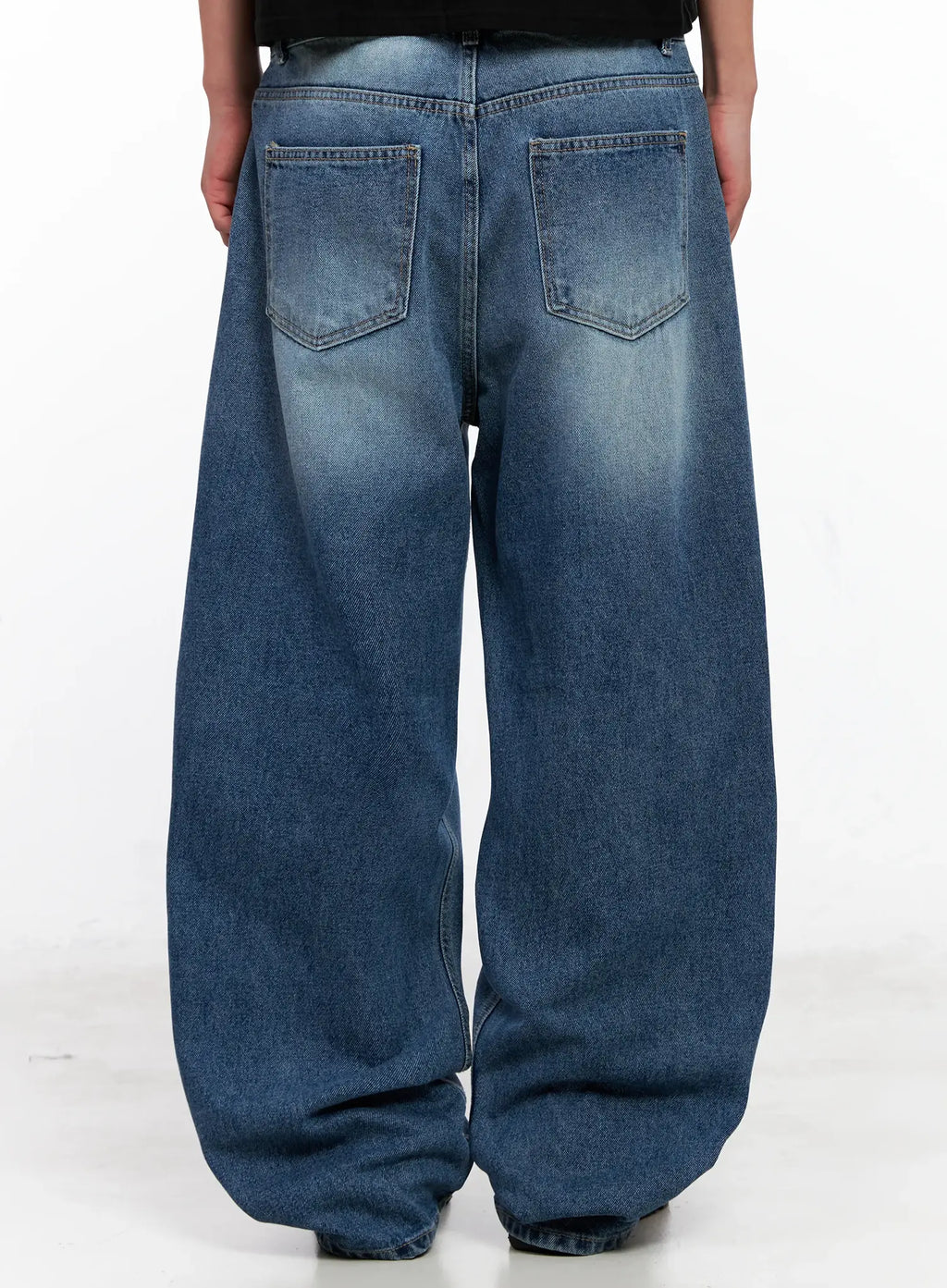 Men's Wide-Leg Washed Denim Jeans IG511