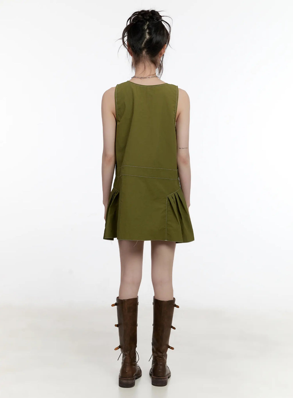 Olive Green Pintuck Mini Dress CL507