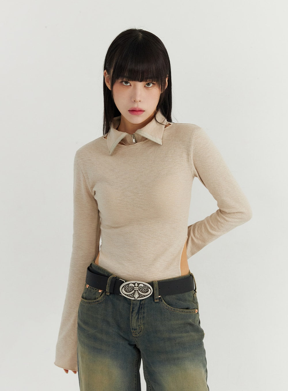 Long Sleeve Top with High Neck Collar CO319