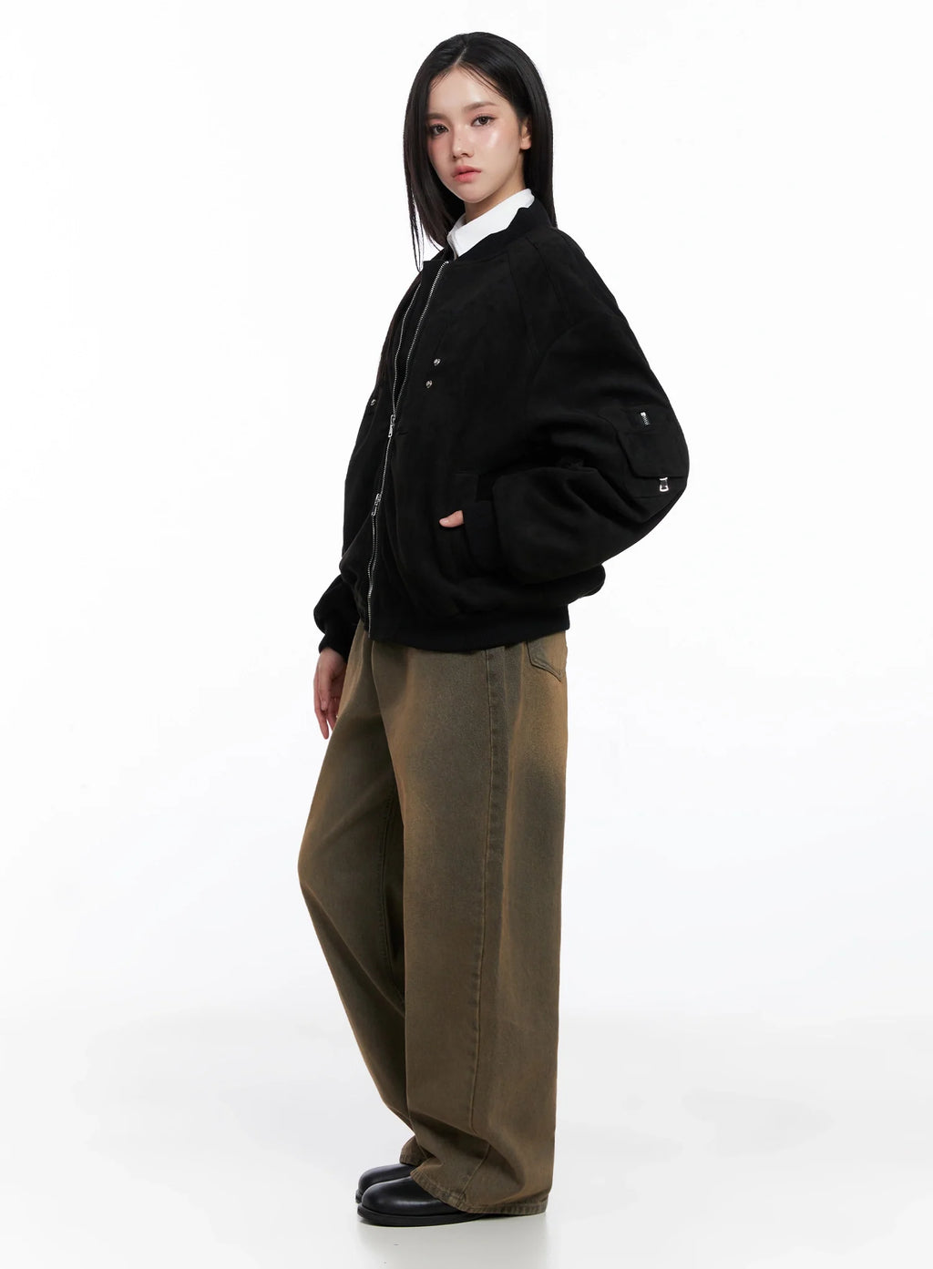 Black Zip-Up Bomber Jacket IS525