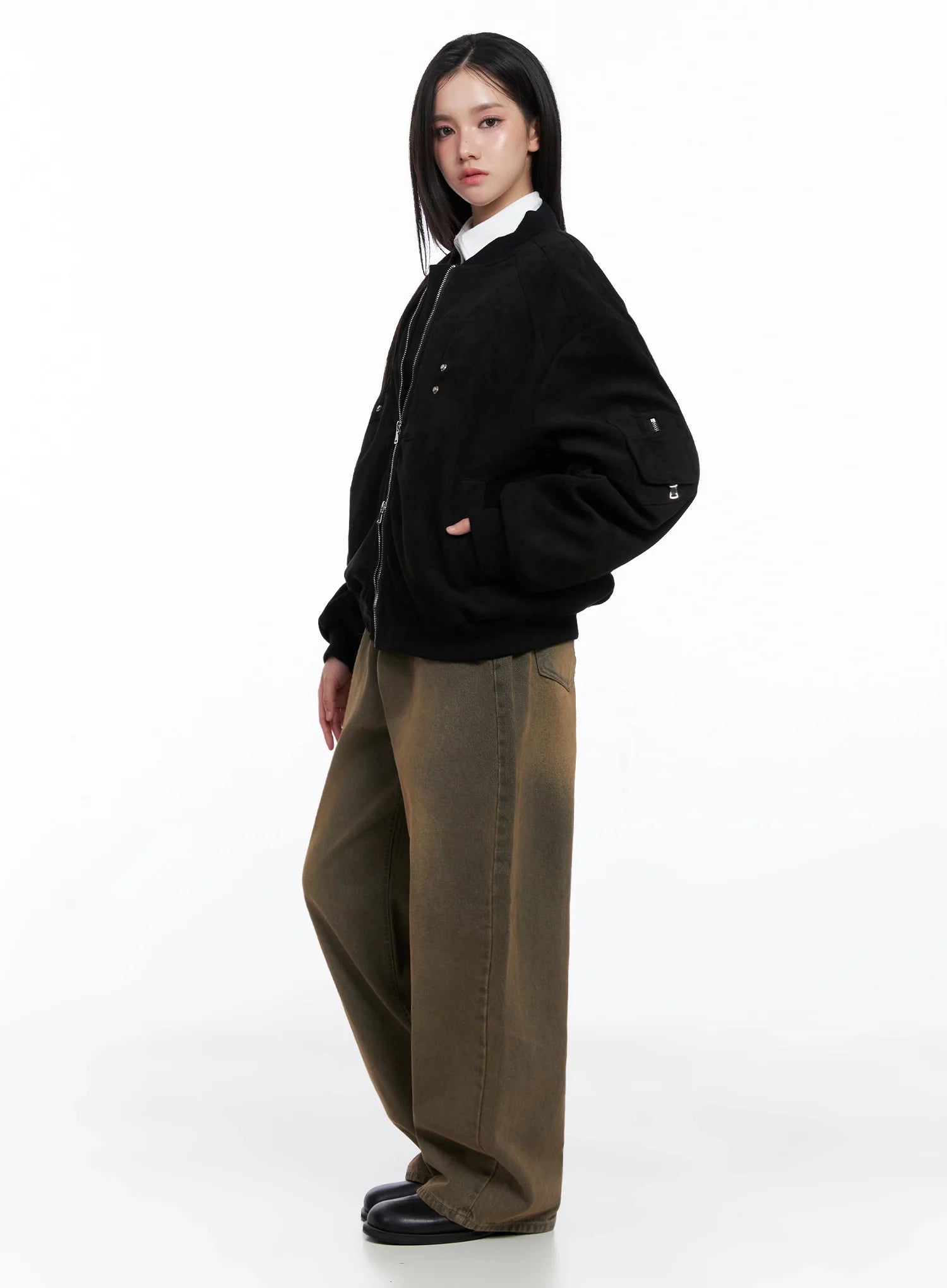 Black Zip-Up Bomber Jacket IS525