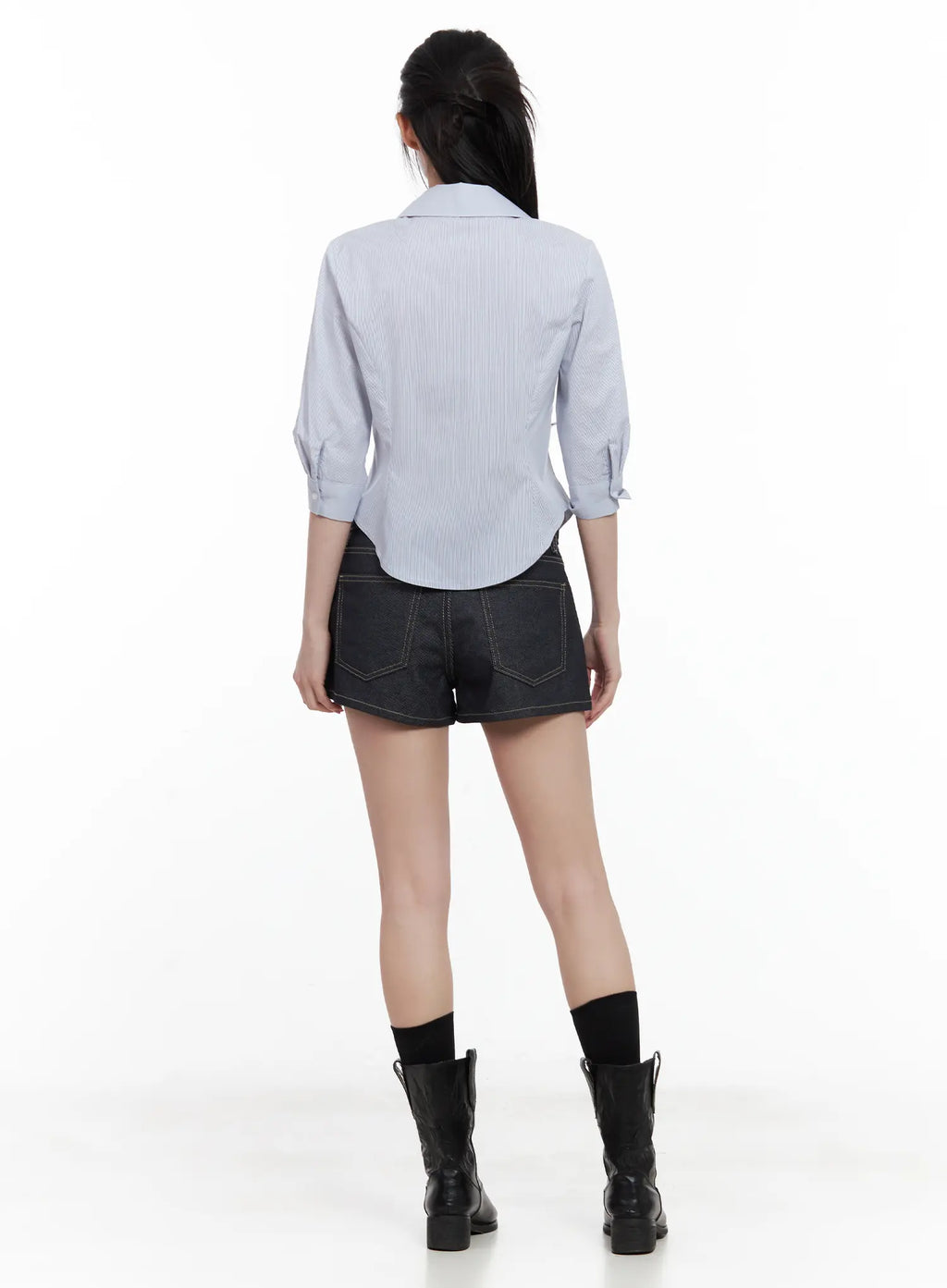 Striped Half-Sleeve Slim-Fit Collared Shirt CL501