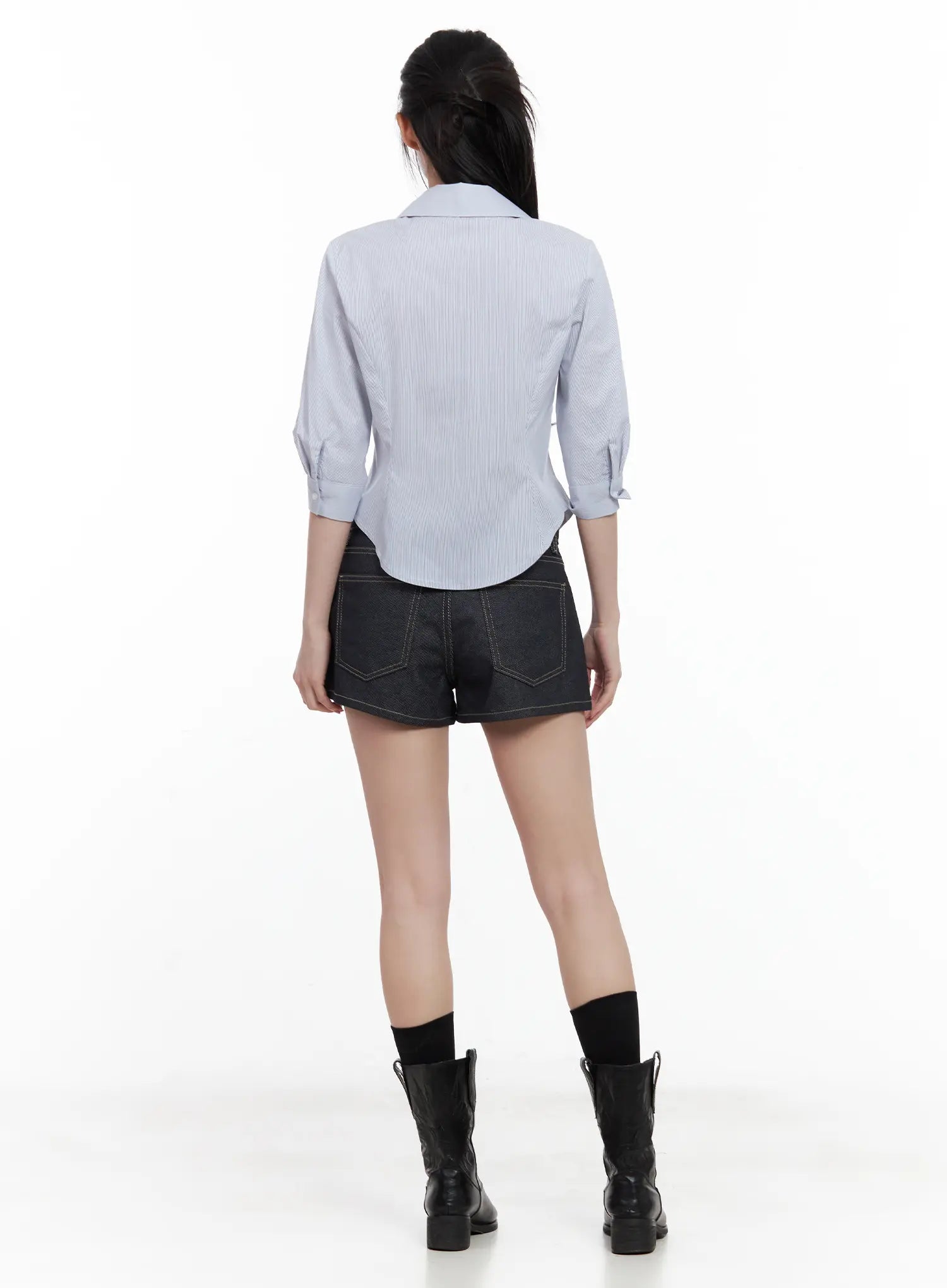 Striped Half-Sleeve Slim-Fit Collared Shirt CL501