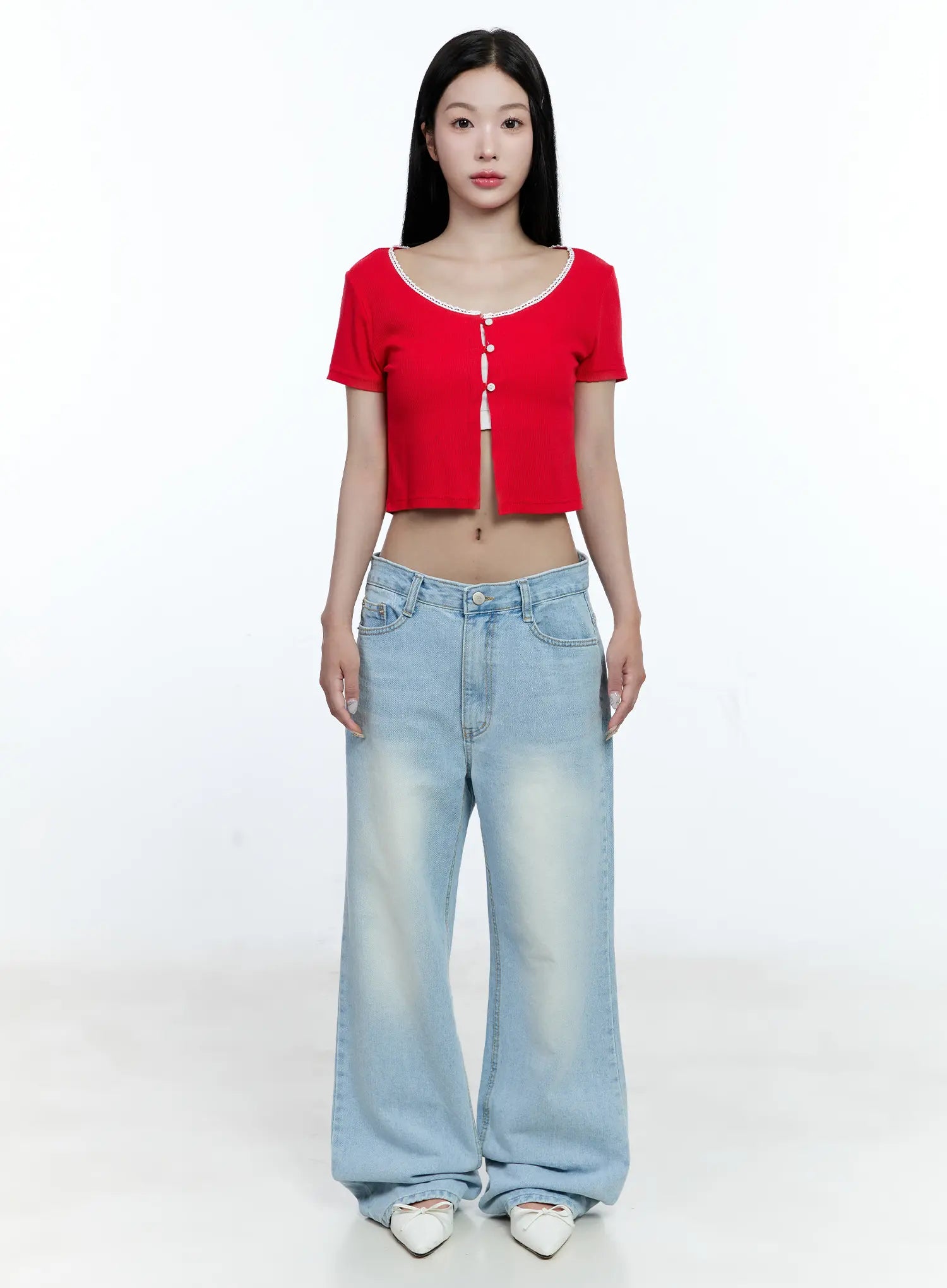 Sawyer Wide-Leg Washed Denim Jeans CG512