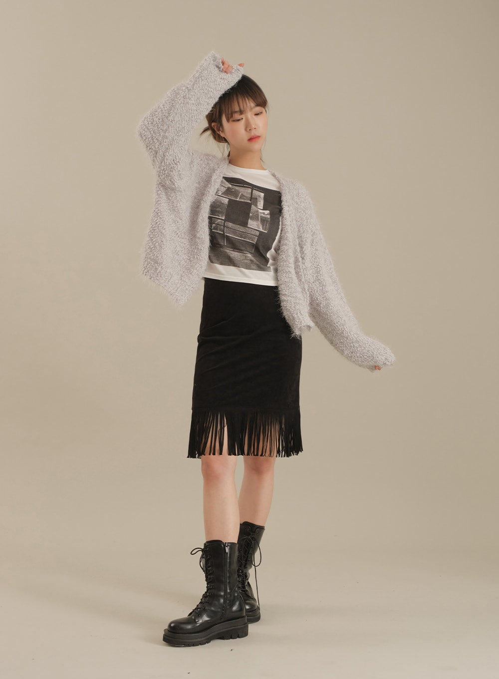 Tassel Hem Knee Length Skirt